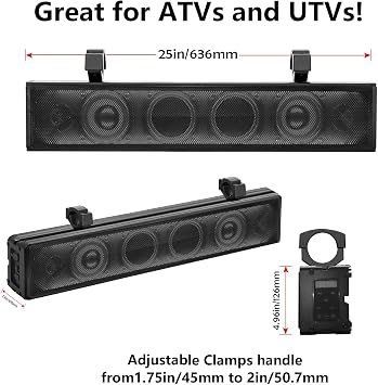 UTV Sound Bar,26 Inch ATV Soundbar Music Sync Multicolor Lights SXS Sound Bar Waterproof Bluetooth Golf Cart Sound Bar for Polaris RZR Can-Am