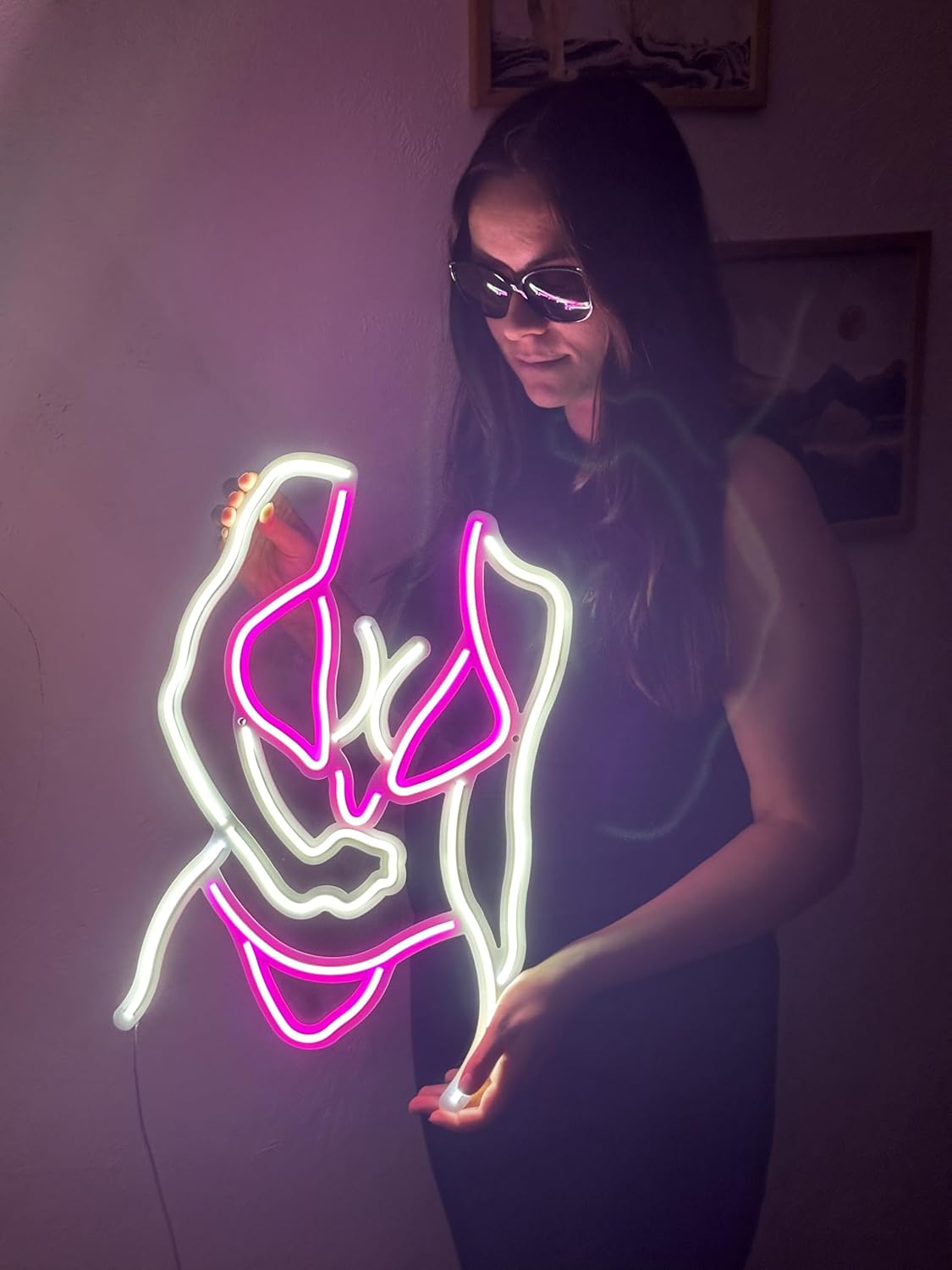 Bikini Girl Neon Metal Wall Art, Neon Wall Decor, Girl Neon Wall Sign, Lady Neon sign, Mancave Led Sign, Bedroom Neon Decor, Neon Schild, Woman body Neon Sign (Without Remote Control)