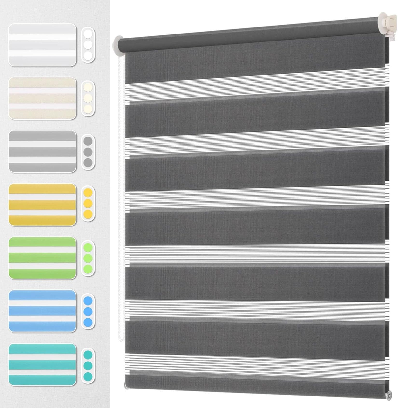 Store Enrouleur Jour Nuit Tissu Double 85 x 150 cm Économie d'Énergie, Rideaux Occultants Thermique avec revêtement pour Chambre, Salon, Cuisine, Gris Foncé