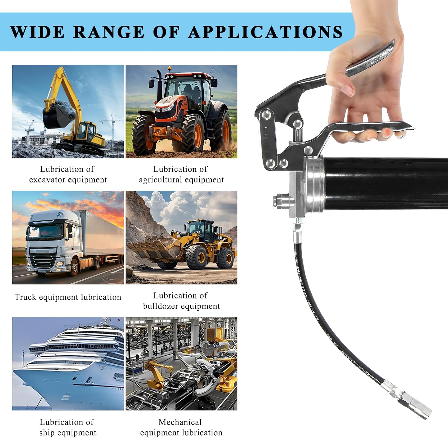 Grease Gun Hose, 13 Inch 5000 PSI Flexible Greases Guns Hose with 1/8" NPT Coupler, Fully Bonded Construction Resin Whip Hoses Replacement for Hand Operated Grease Gun