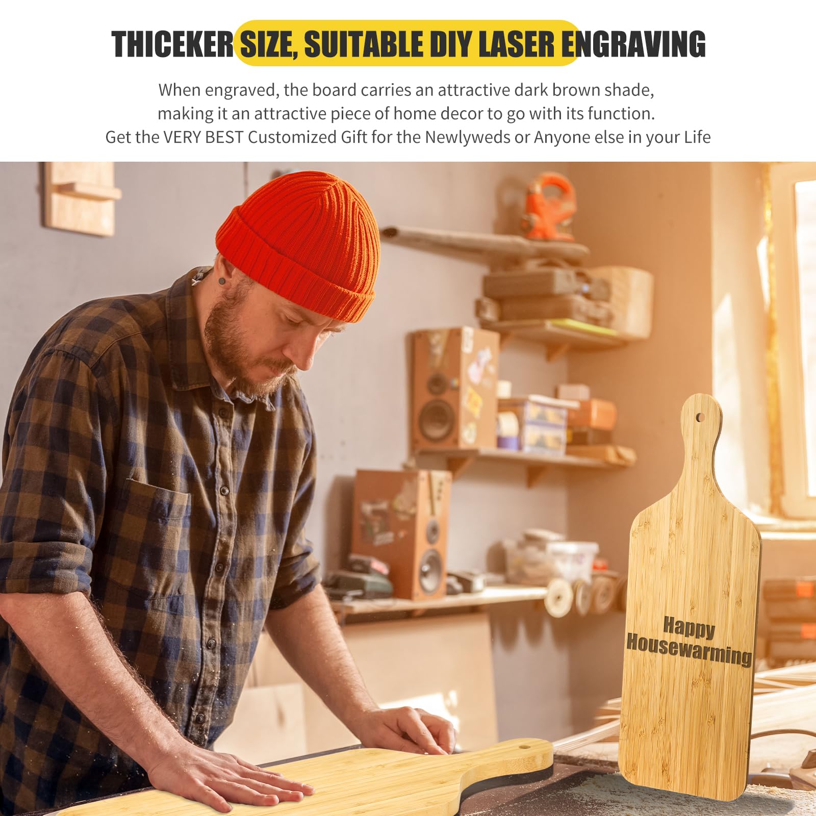 Lounsweer 6 tablas de cortar gruesas a granel para cortar y servir charcutería, material para grabado láser, día de la madre, boda, regalo de inauguración de la casa (bambú, 17 x 6 pulgadas)