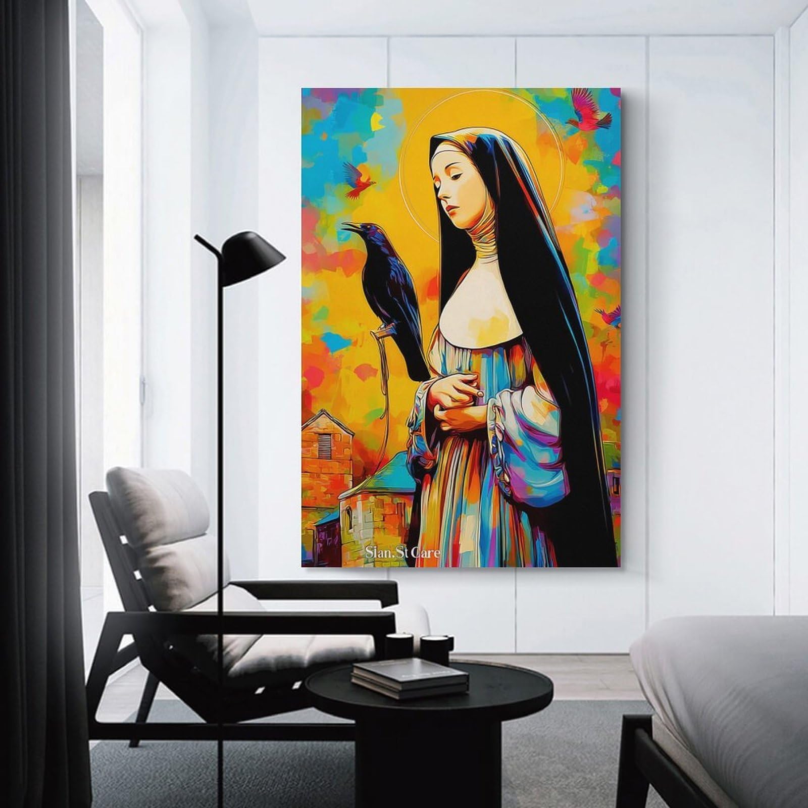 Junmoney Unframe-Saintly Serenity A Colorful Portrait Saintly Serenity A Colorful Portrait Wall Art Print 20X30inch(50X75cm), For Picture Wall Styling In Lounge Or Bedroom, A Versatile Canvas Print For Layering