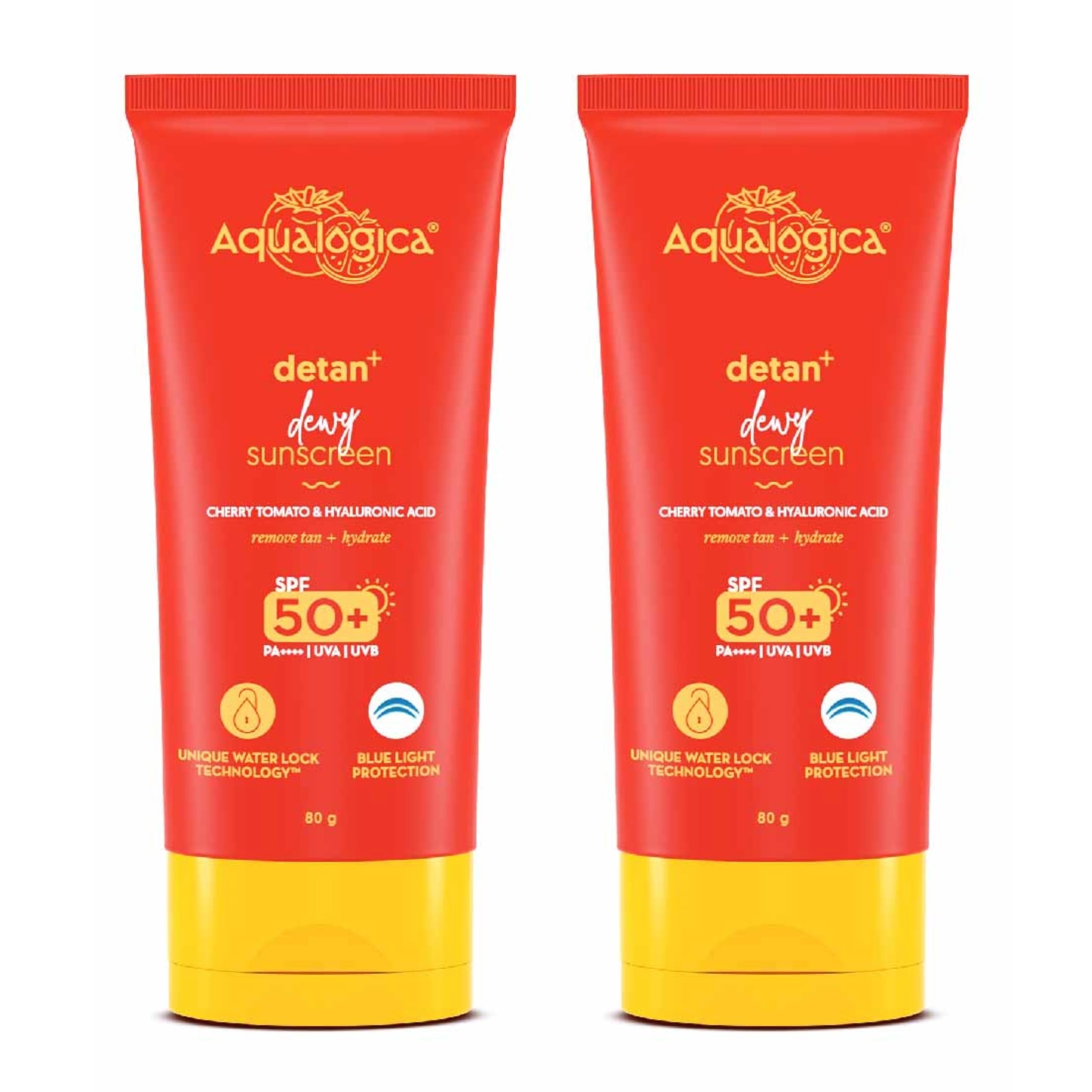 Aqualogica Detan+ Dewy Sunscreen with Cherry Tomato & Hyaluronic Acid with SPF