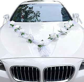 Unokit Autoschmuck Hochzeit – Hochzeitsdeko Auto mit 9 Rosen und 10 Autoschleifen Hochzeit, Hochzeitsauto Deko für Hochzeitsautos, Hochzeitsfeiern, Partys und DIY-Dekorationen, Wiederverwendbar