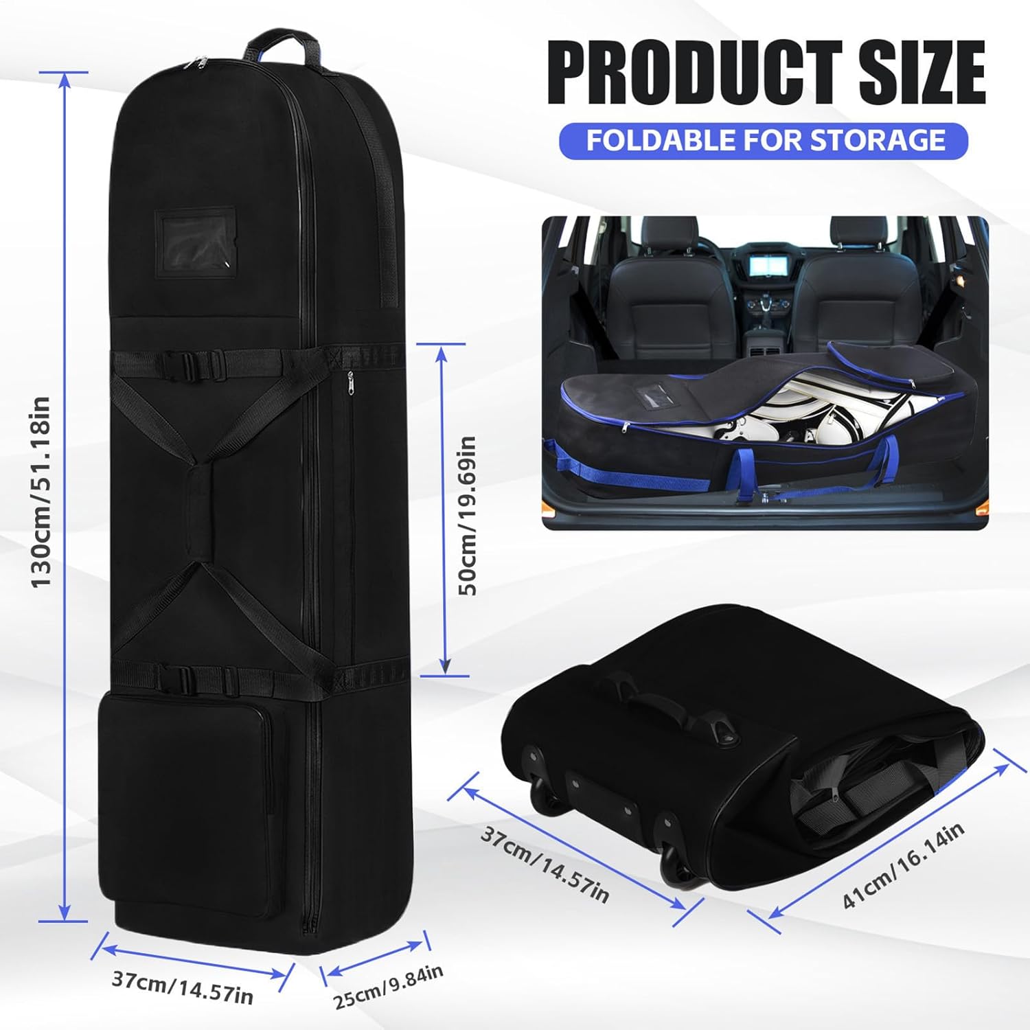 Golf Travel Bag with Wheels, Waterproof Foldable Golf Club Organizer, Rolling Carry Case, 19.69 Inches for Men, Women, Airplane Travel, Outdoor, Range, Beach Practice Transport Use