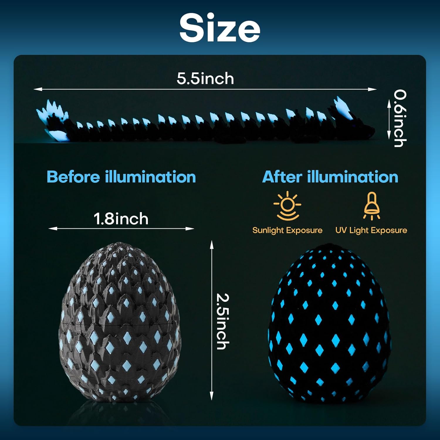 4PCS 3D Printed Dragon Eggs with Dragon Inside, Glow in The Dark Articulated Animals Fidget Toy for Adults Teens Boy Girls Gifts Easter Basket Stuffers