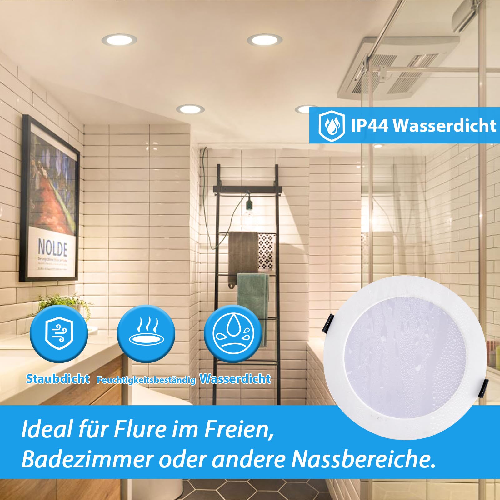 12 Stück LED Spots Deckenleuchte IP44 12W 3CCT 1080lm Ausschnitt Ø120-130mm