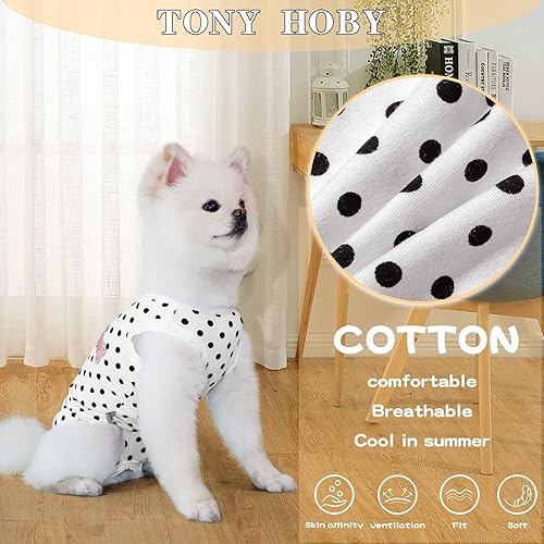 Miniatura 3 de TONY HOBY Pijamas de Verano para Perro, Sin Mangas para Perro, Mono Suave y Transpirable para Perro con Lunares (Negro, M)