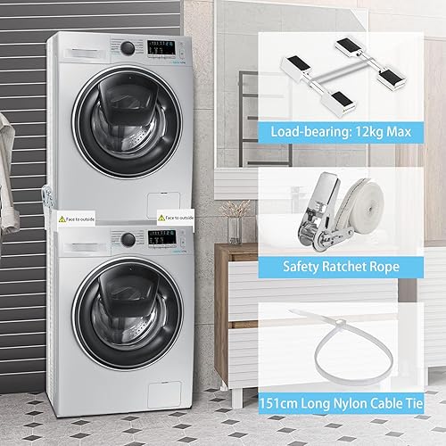 Miniatura 5 de Kit de apilamiento de lavadora y secadora, kit de apilamiento universal para lavadora y secadora, ajustable de 29/28/27/26/25/24 pulgadas, kit de