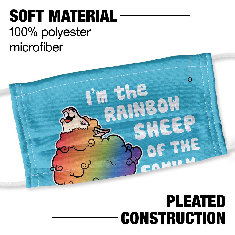 Popfunk Rainbow Sheep of the Family Gay Pride 1-Ply Reusable Face Mask Covering with Adjustable Nose Wire, Unisex