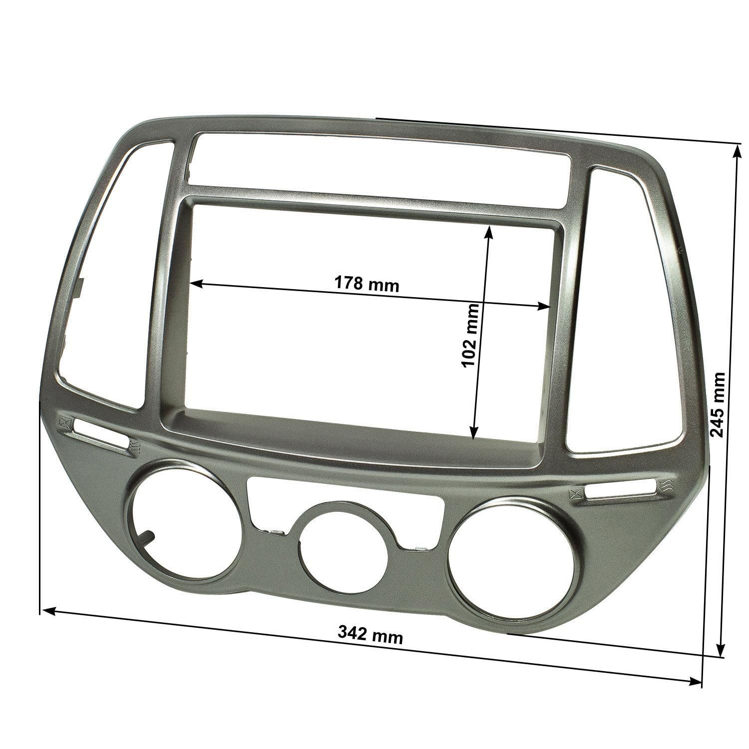 tomzz Audio 2419-024 Doppel DIN Radioblende kompatibel mit Hyundai i20 ab 2012 Silber Fahrzeuge mit manueller Klimaanlage