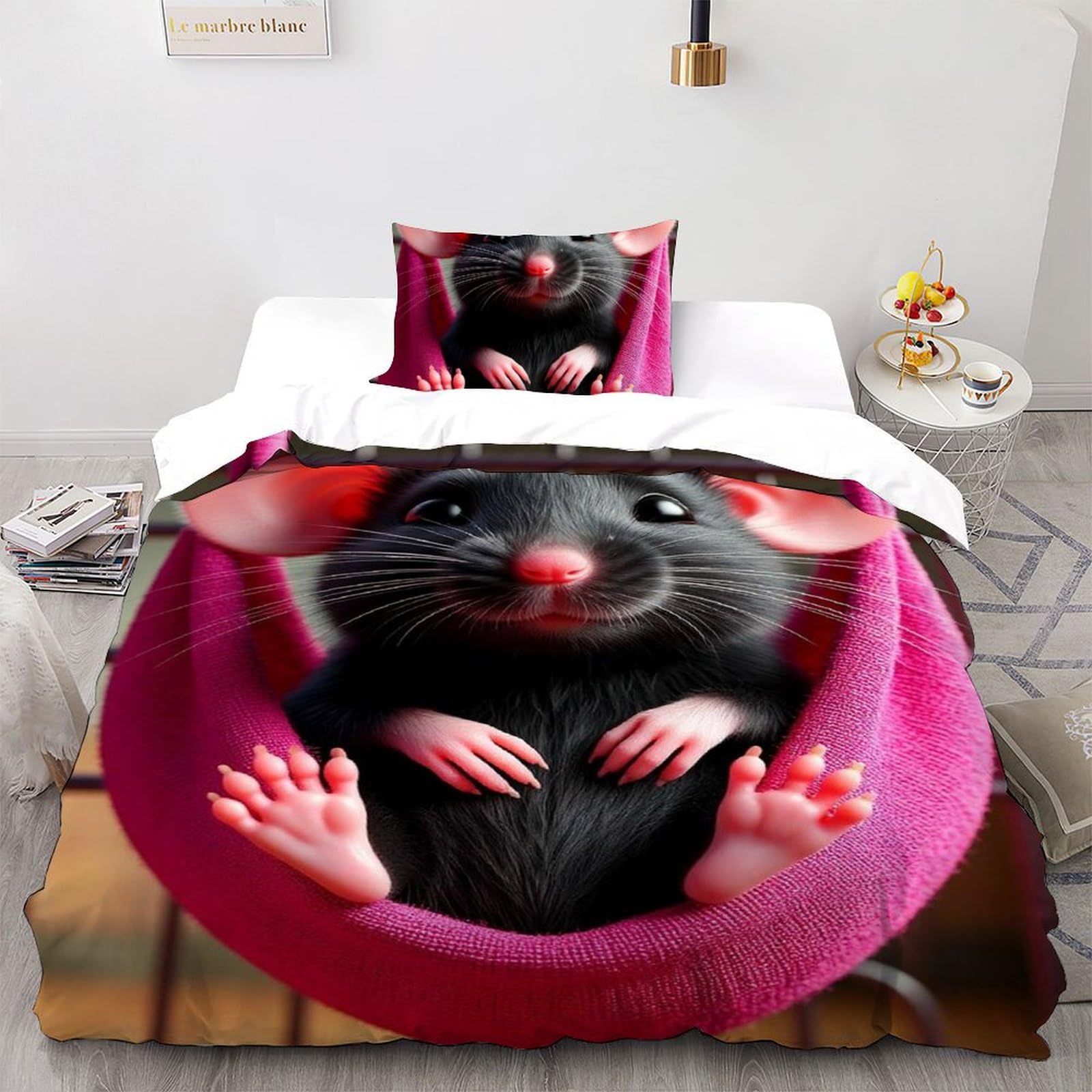 Housse de couette animaux imprimé 3D en microfibre douce lit simple