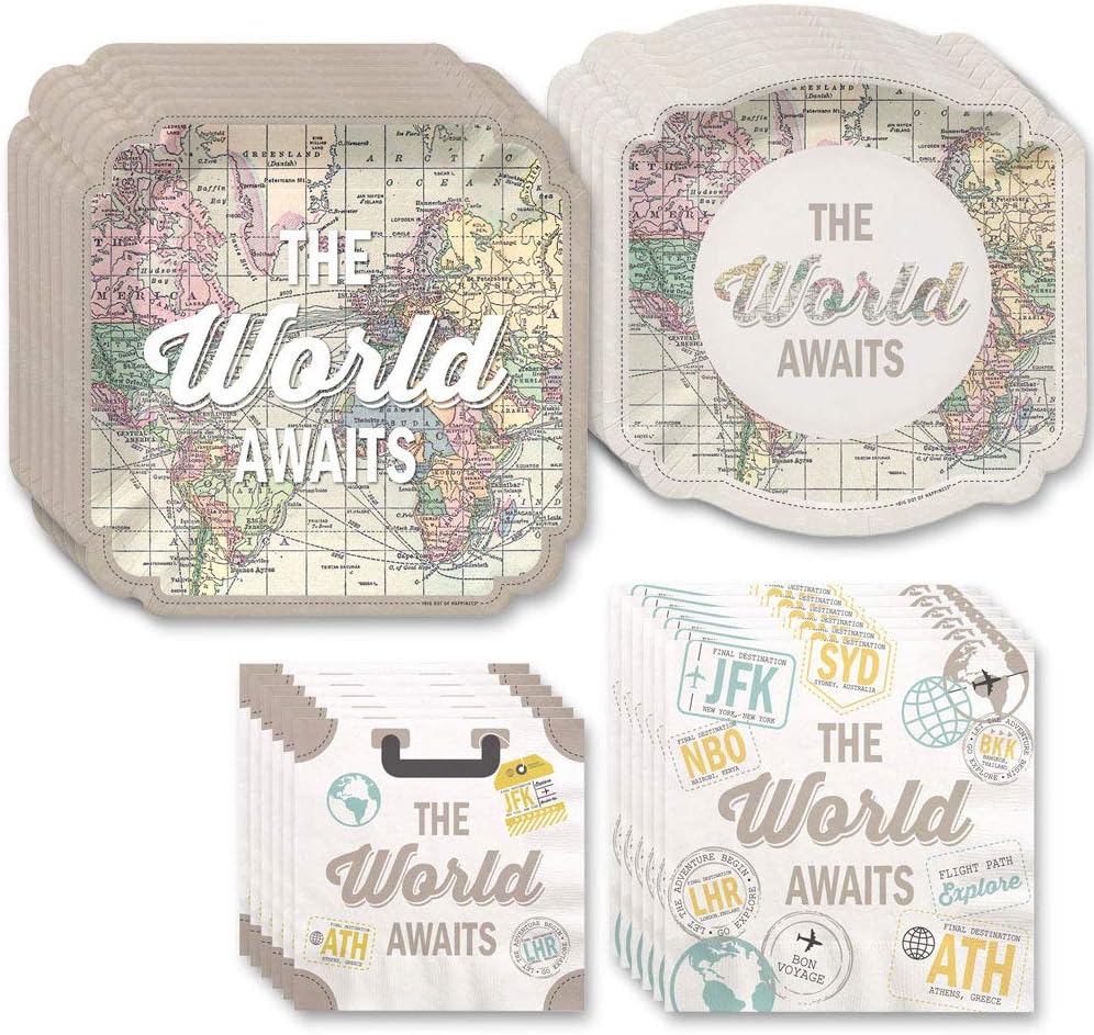Lіmіtеd Stосk Big Dot of Happiness World Awaits - Travel Themed Party Tableware Plates and Napkins - Bundle for 16