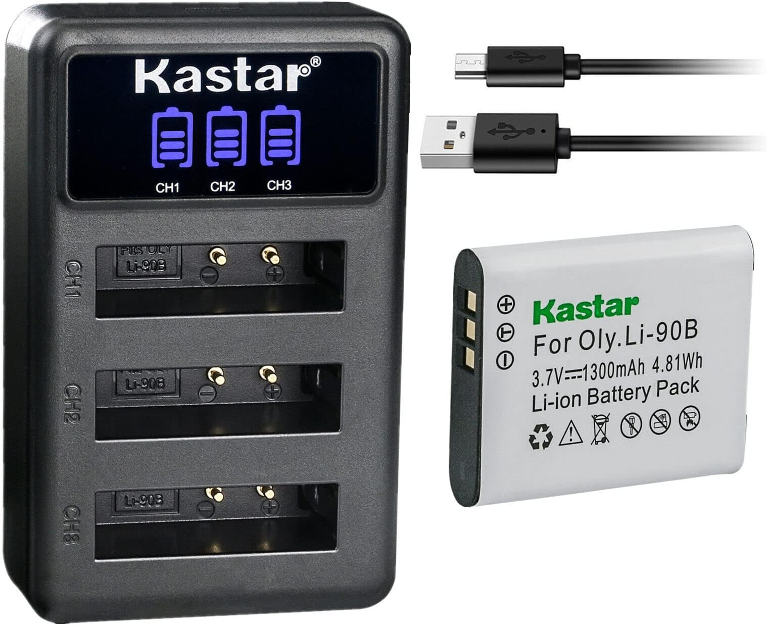 Kastar 1 Pack Battery and LCD Triple USB Charger Compatible with Ricoh DB-110 Battery, Ricoh GR III Digital Camera, Ricoh WG-6 Digital Camera, Ricoh G900 Digital Camera