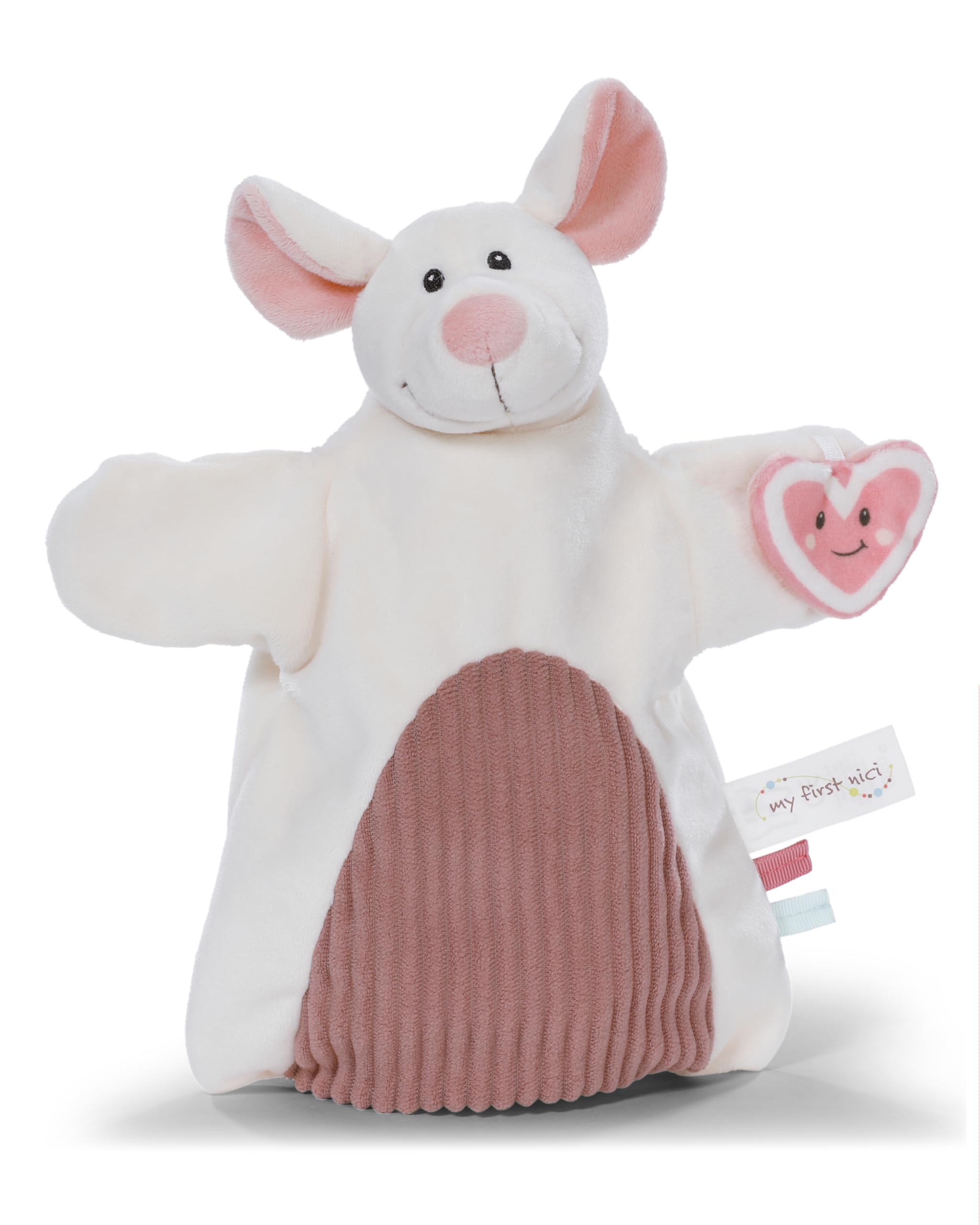 NICI 2-in-1 Comfort Blanket and Hand Puppet, Mouse, 26 x 25 cm, White, Cuddly Blanket for Babies and Toddlers, Baby Cuddle Blanket for Playing, Gripping, Cuddling and Discovering – 61857