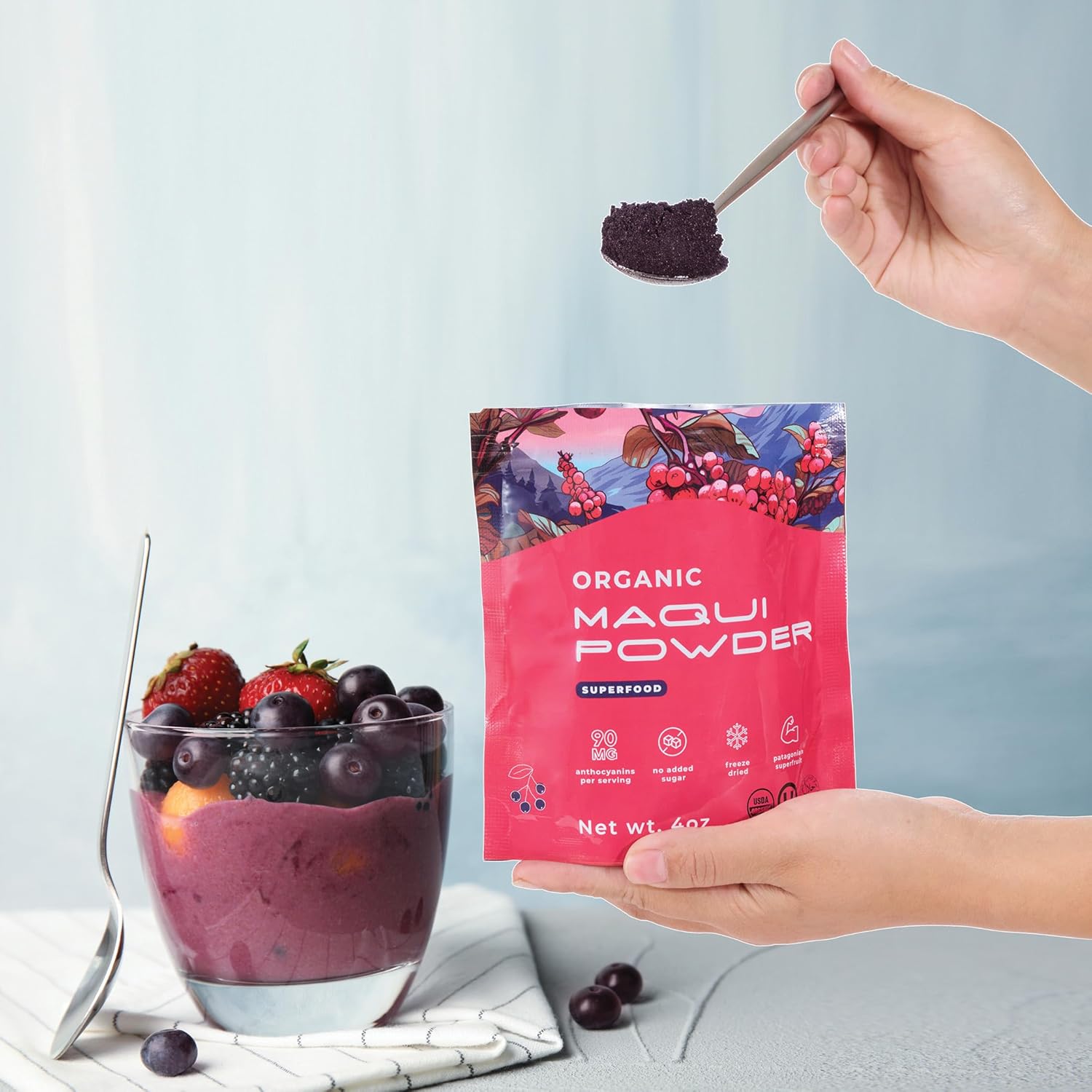 Gourmanity Organic Maqui Berry Powder, Freeze-Dried Chilean Superfood Powder, Rich in Antioxidants and Nutrients, Bold & Tangy Berry Taste, Kosher, Halal, 4 Oz - Image 3