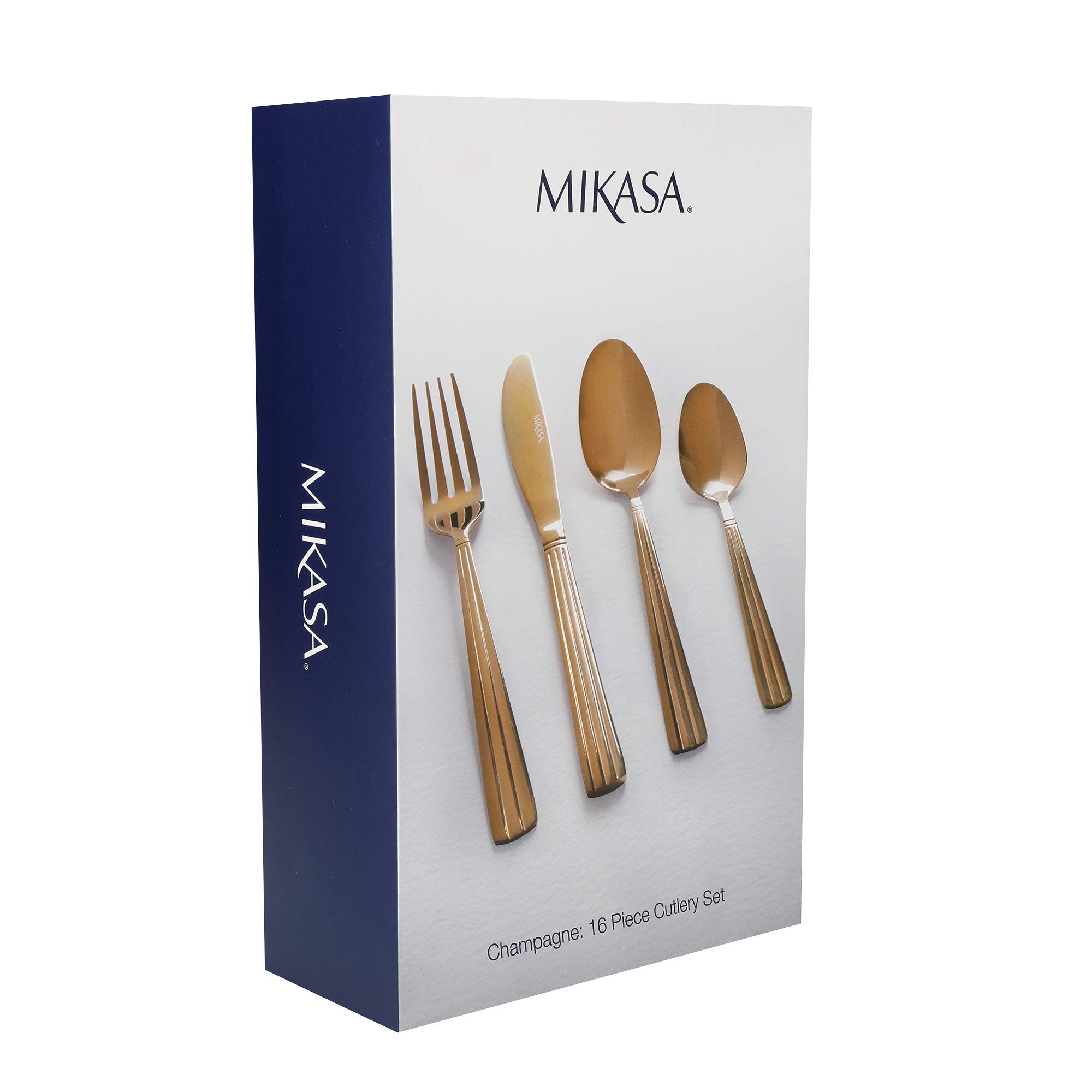 Mikasa Juego de Cubertería de Acero Inoxidable en Caja de Regalo 16 piezas (4 Servicios) Dorado