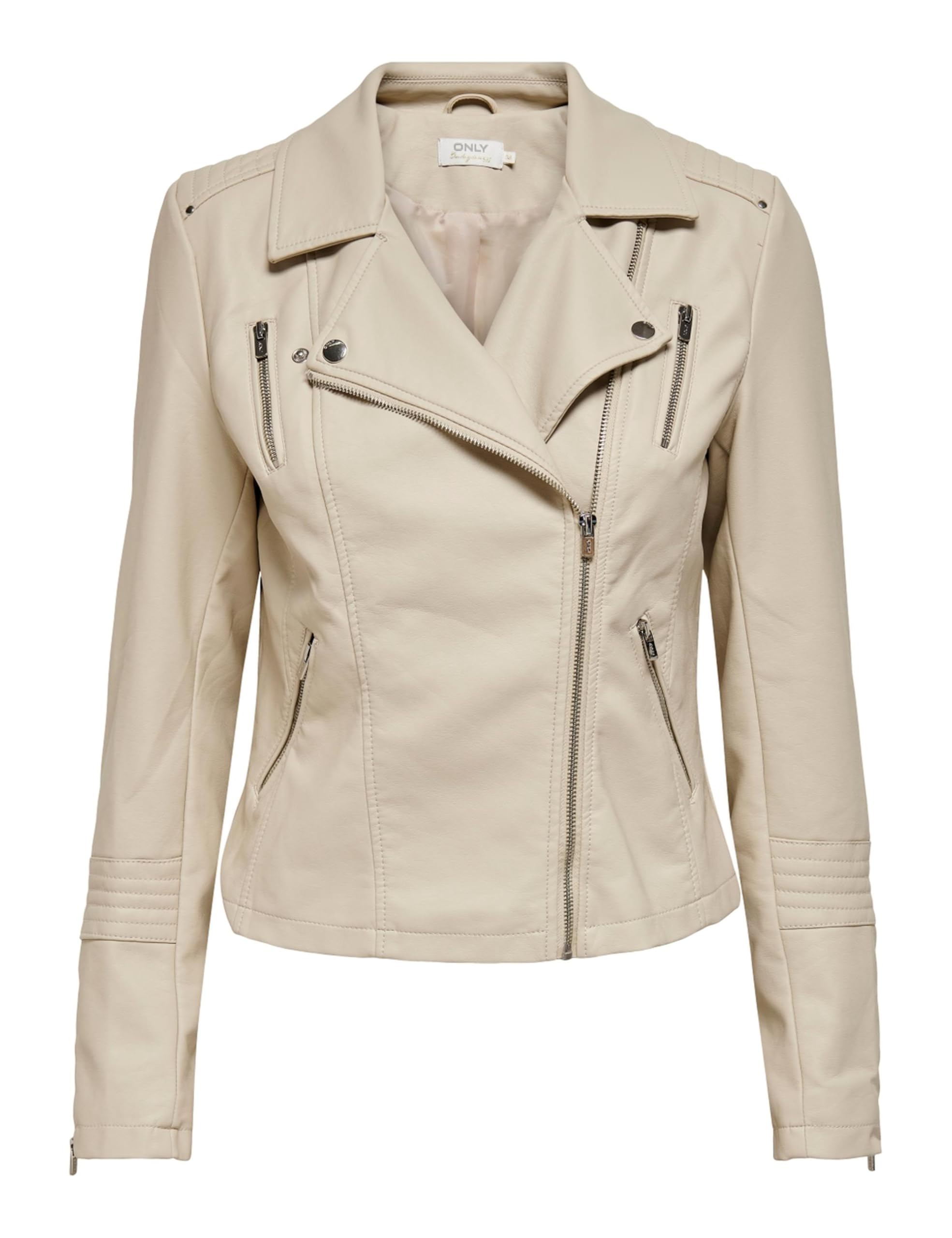 ONLY Women's Onlgemma Faux Leather Biker OTW Noos Jacket, Silver Lining, 12