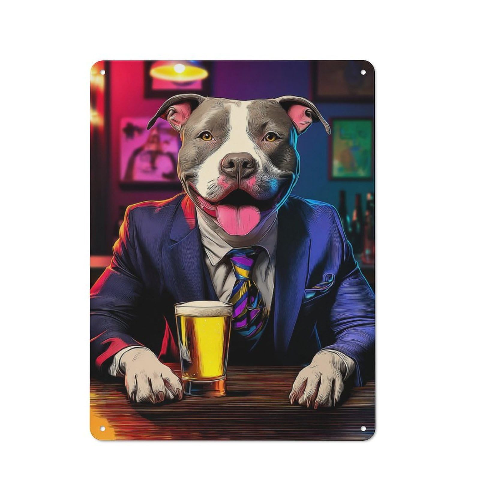 Junmoney Dog In Suit Enjoying Beer At Bar -18 Tin Wall Plaque 40X30cm With For Hallway Wall, With Clear Retro Wall Decor Character