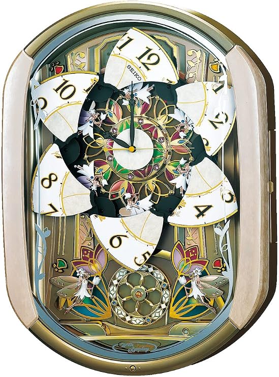 Seiko Clock RE567G Wall Clock, Karatake Clock, Radio Clock, Analog 30 Songs, Melody, Programming Function, Rotating Decoration, Light Pink, Marble Pattern