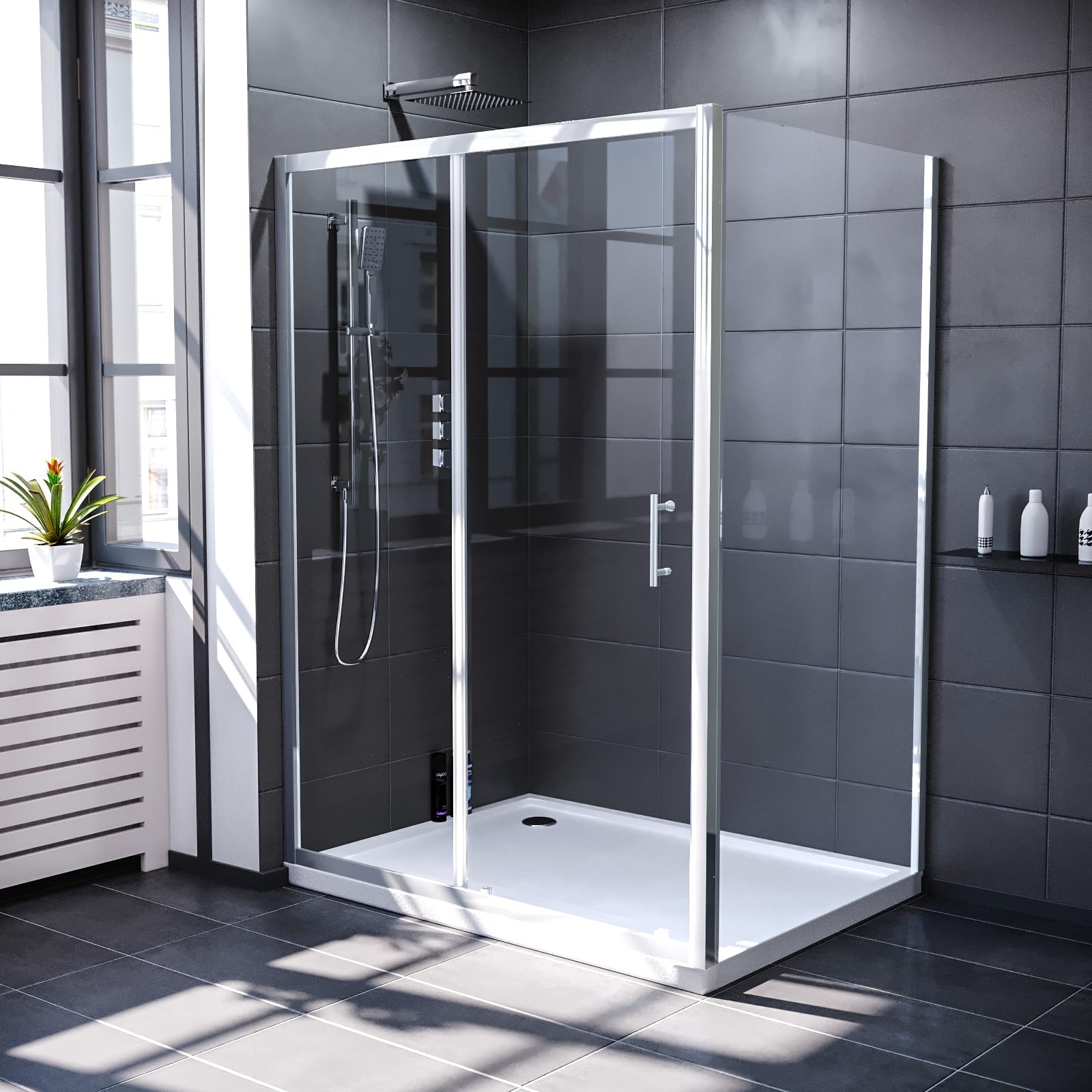 Nes Home 1600 x 700mm Shower Enclosure Sliding Door & Glass Side Panel Chrome
