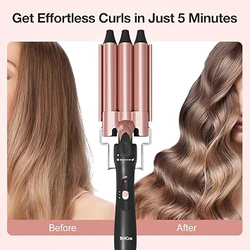 5 in 1 Curling Wand Set - Triple Barrel Hair Wavers and Interchangeable Ceramic Curler Wand, 30s Fast Heat-up for All Hair Types