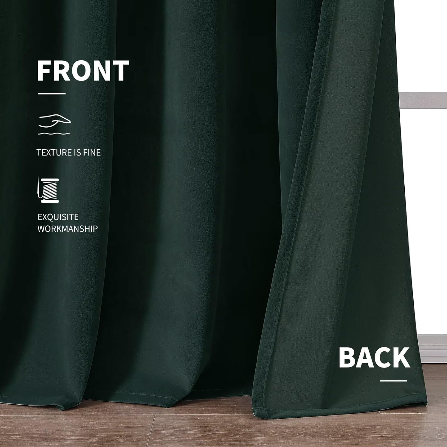 CUCRAF Dark Green Velvet 100% Blackout Curtains 72 inches Long, Thermal Insulated, Noise Reducing Rod Pocket Luxury Drapes for Bedroom Living Room(52x72 inches, 2 Panels)