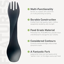 humangear GoBites Uno 3-Pack | Travel & Camping Utensils | Portable & Convertible Dining Ware | Multi-Functional Spork | Dark Gray (x3), Uno (Bulk) 3-Pack
