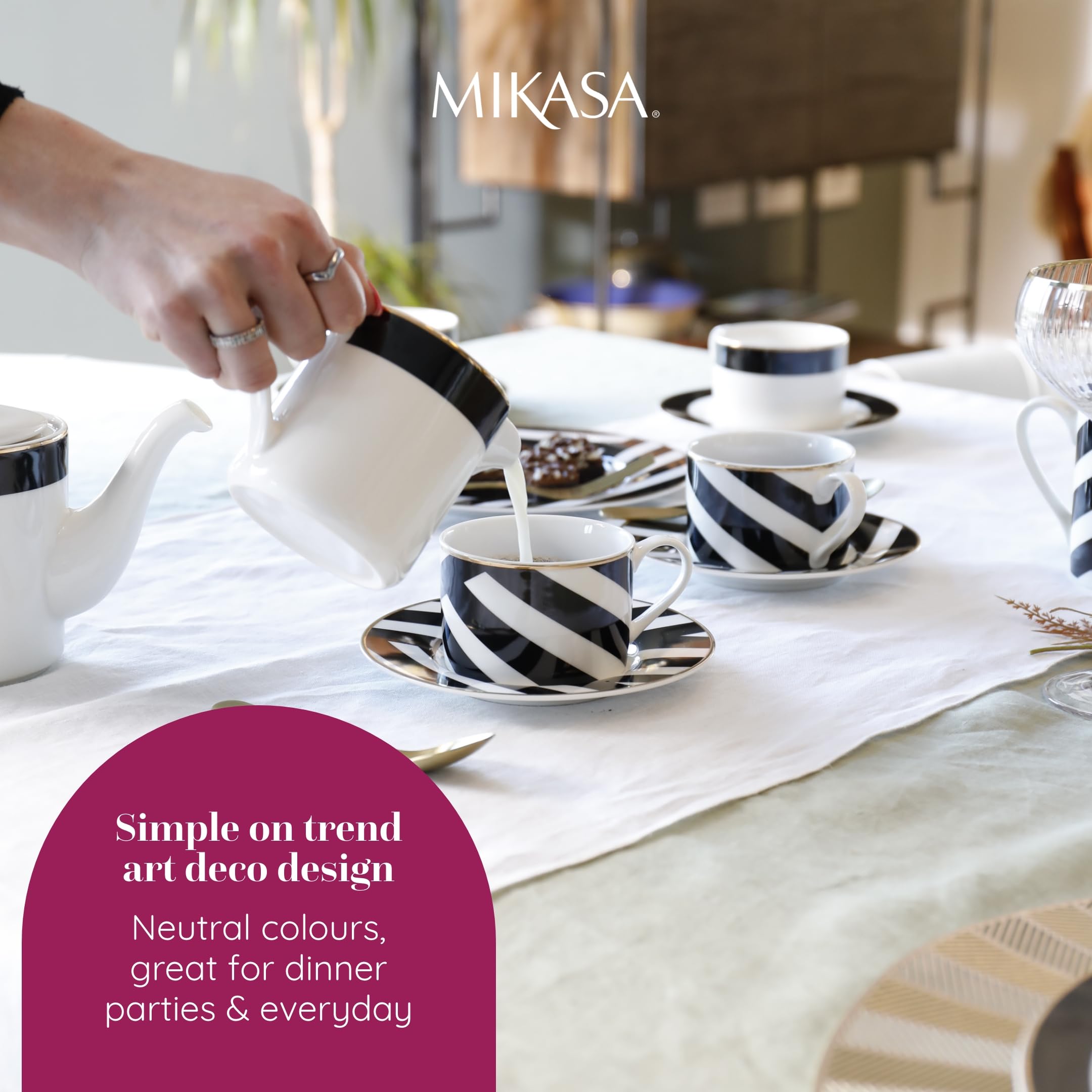 Mikasa Luxe Deco Porcelanowy zestaw do cukru i śmietanki, 245 ml, dzbanek z pokrywką na cukier i mleko, zapakowany w pudełko i można myć w zmywarce