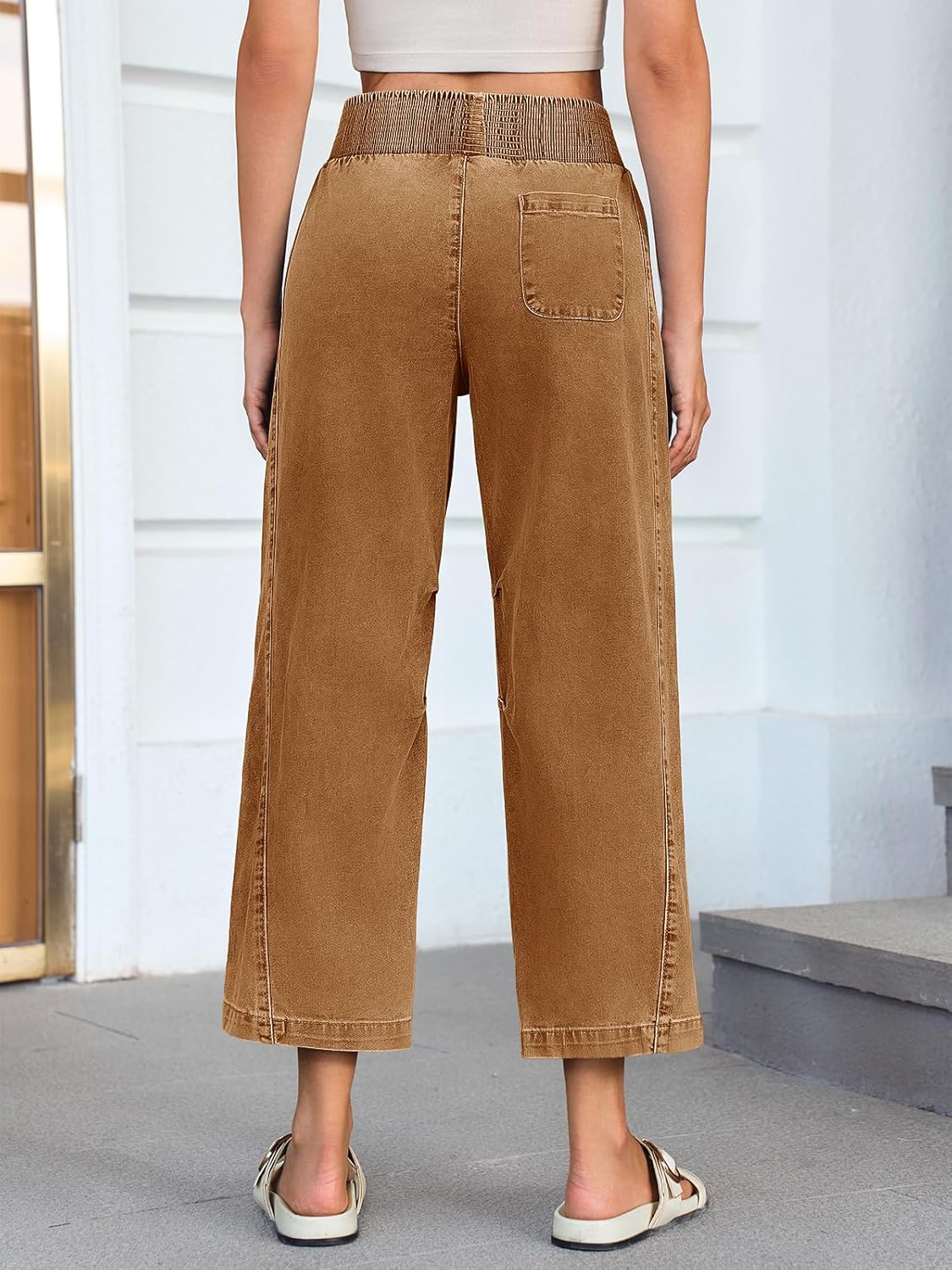 Cicy Bell Womens Smocked Barrel Jeans Casual Trendy High Waisted Baggy Pull On Denim Pants - Image 3