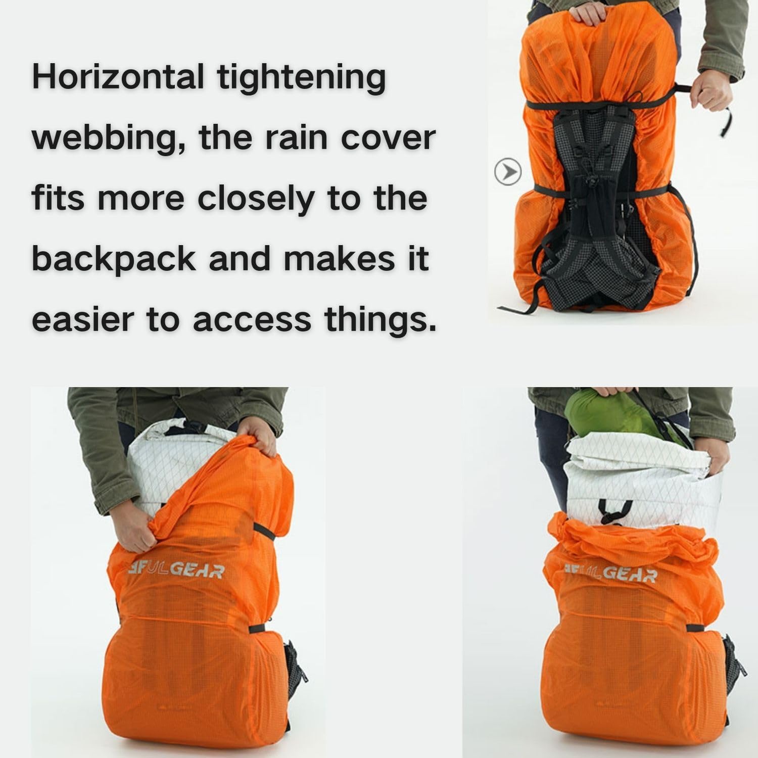 3F UL Gear Waterproof Backpack Rain Cover, Ultralight Backpack Cover with Reflective Strip, UHMWPE& Nylon Material Pack Cover for Hiking Camping Traveling