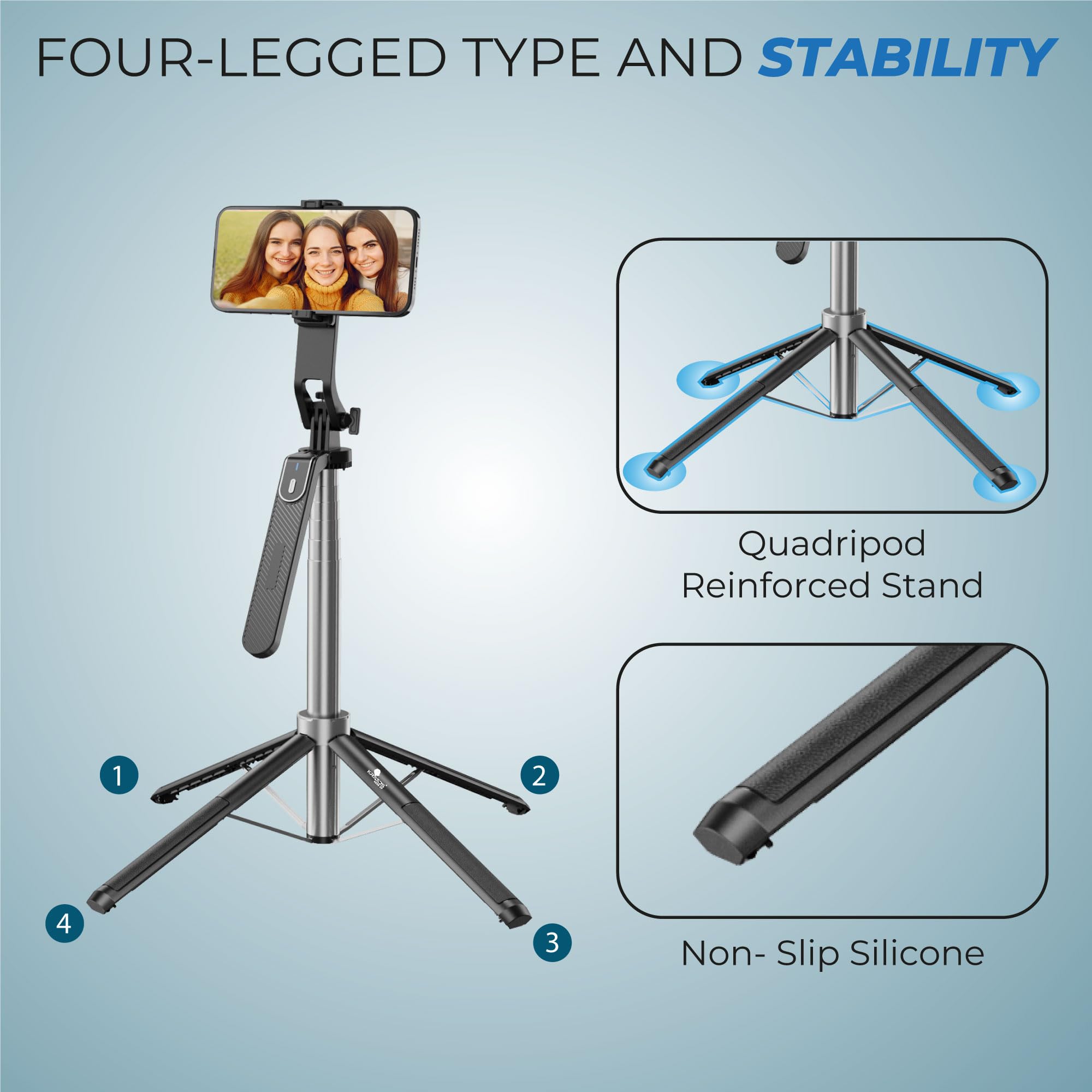 Kratos 65" Selfie Stick Tripod - Stable & Portable -5