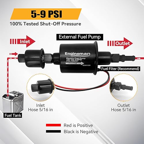 Miniatura 33 de Bomba de combustible eléctrica universal 12V 2.5-4.5 PSI en línea externa 5/16 pulgadas compatible con carburador marino diesel a gas marino E8016S