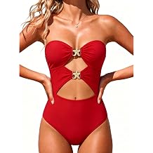 XUNYU One Piece Swimsuit for Women Tummy Control Strapless Bathing Suit Halter High Waisted Swim Suits Monokini Swimwear