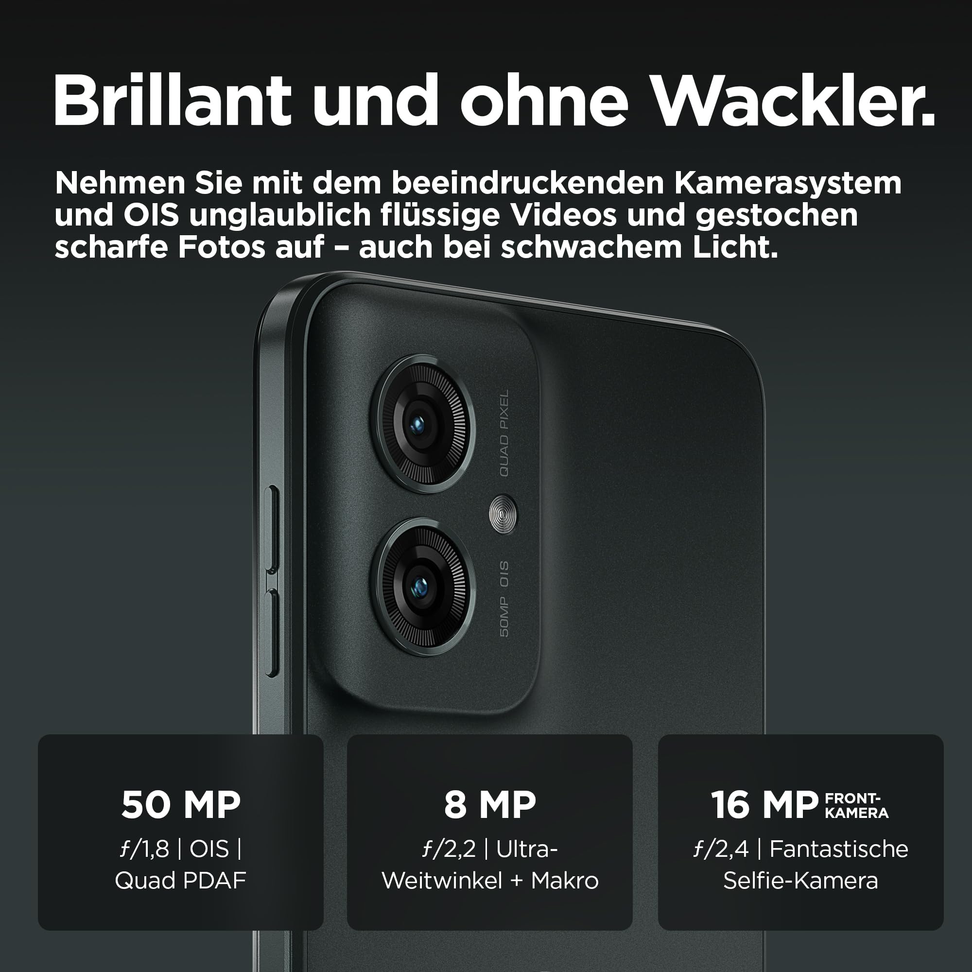 Motorola Moto g55 5G Smartphone (kratzfestes 6,49"-FHD+-Display, 50-MP-Kamera, 8/256 GB, wasserabweisendes Design, 5000 mAh, Android 14) Forest Grey, inkl. Schutzcover