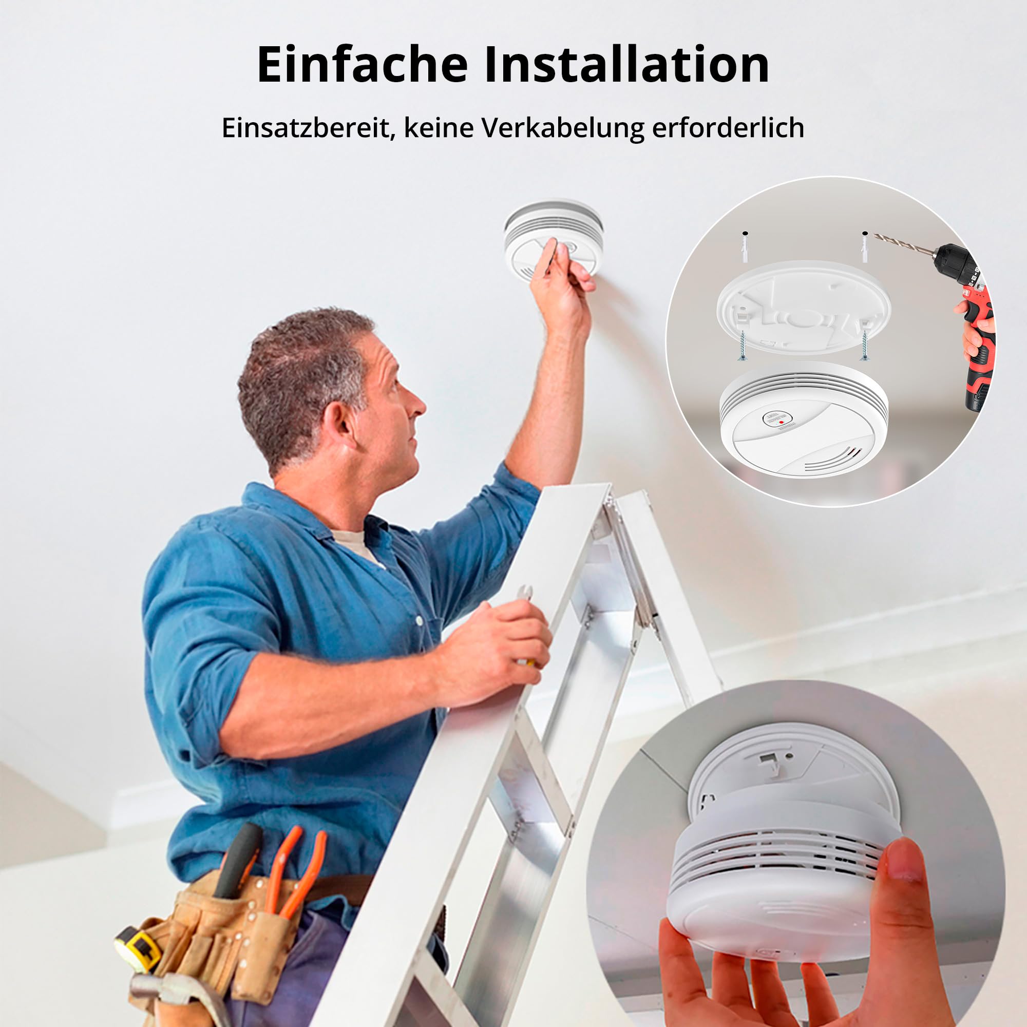 Verbesserter Rauchmelder WLAN mit App und Austauschbarer Batterie, 85dB Rauchmelder Smart Geeignet für Schlafzimmer und Werkstattküche（6 Stück）