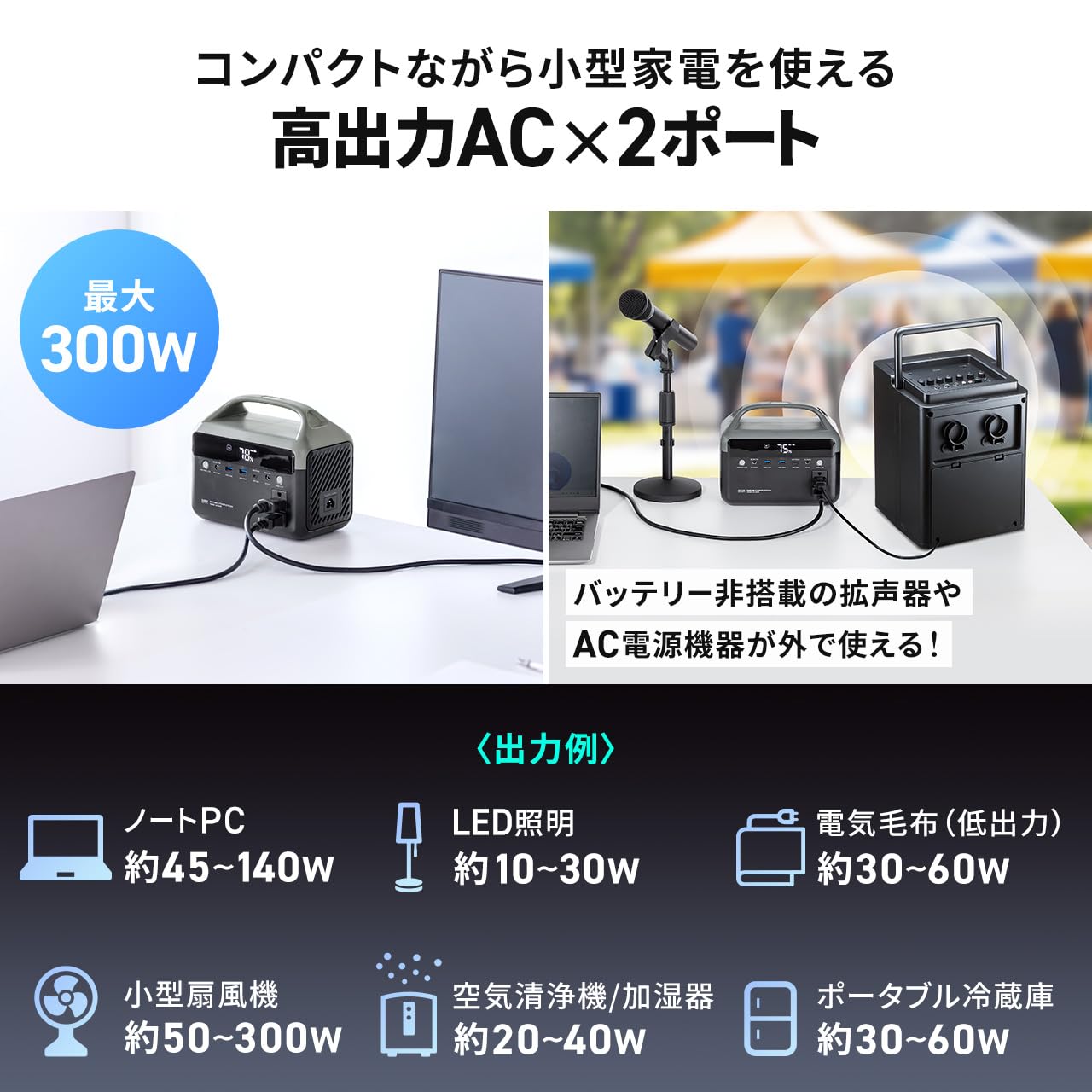 Amazon.co.jp: サンワダイレクト ポータブル電源 192Wh コンパクト LED