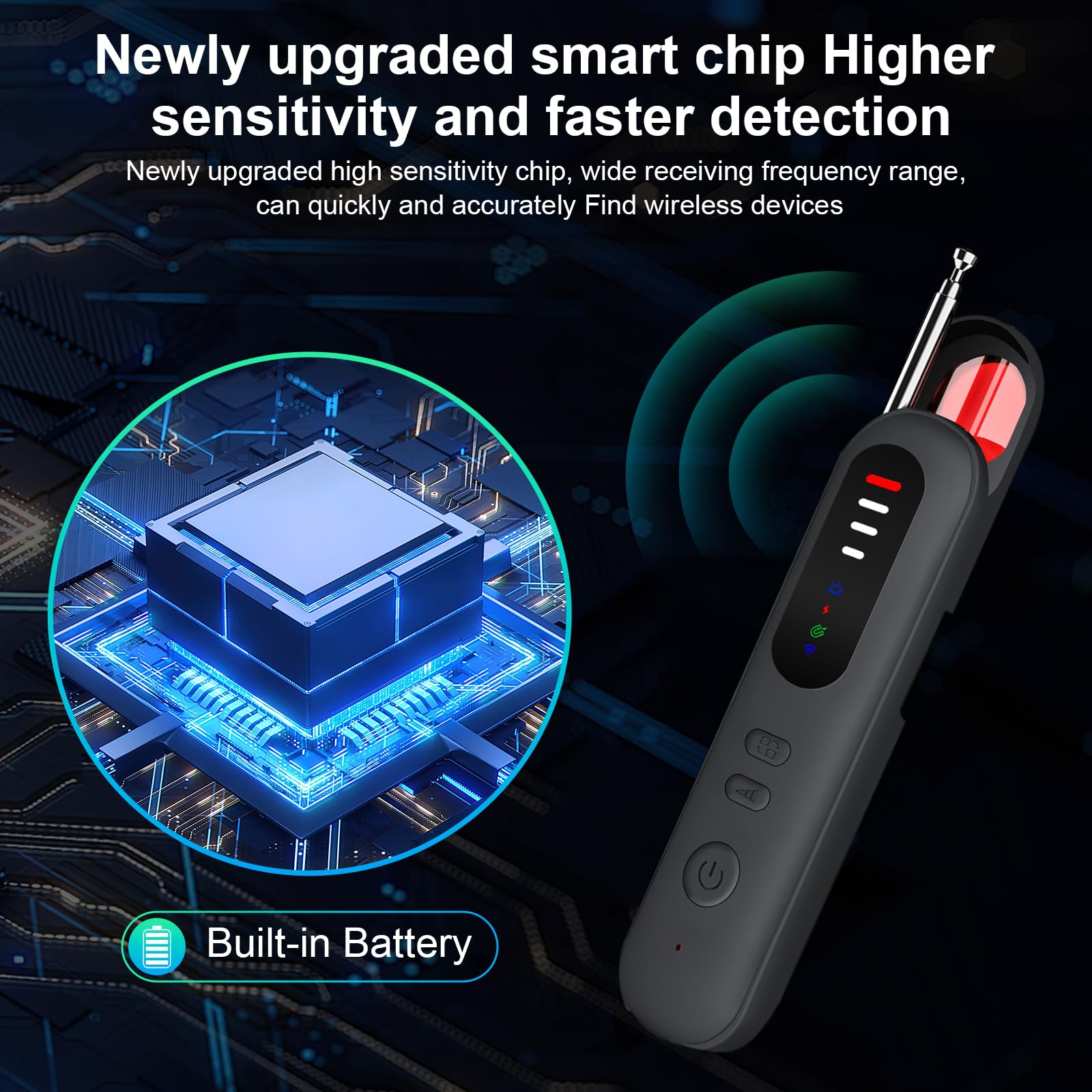 Detector de cámara Oculta: Detector de cámara con 5 Niveles de sensibilidad, 4 Modos, Detector de cámara espía portátil de diseño Mini para Hotel, baño, Oficina, Coche, Viajes (Negro)