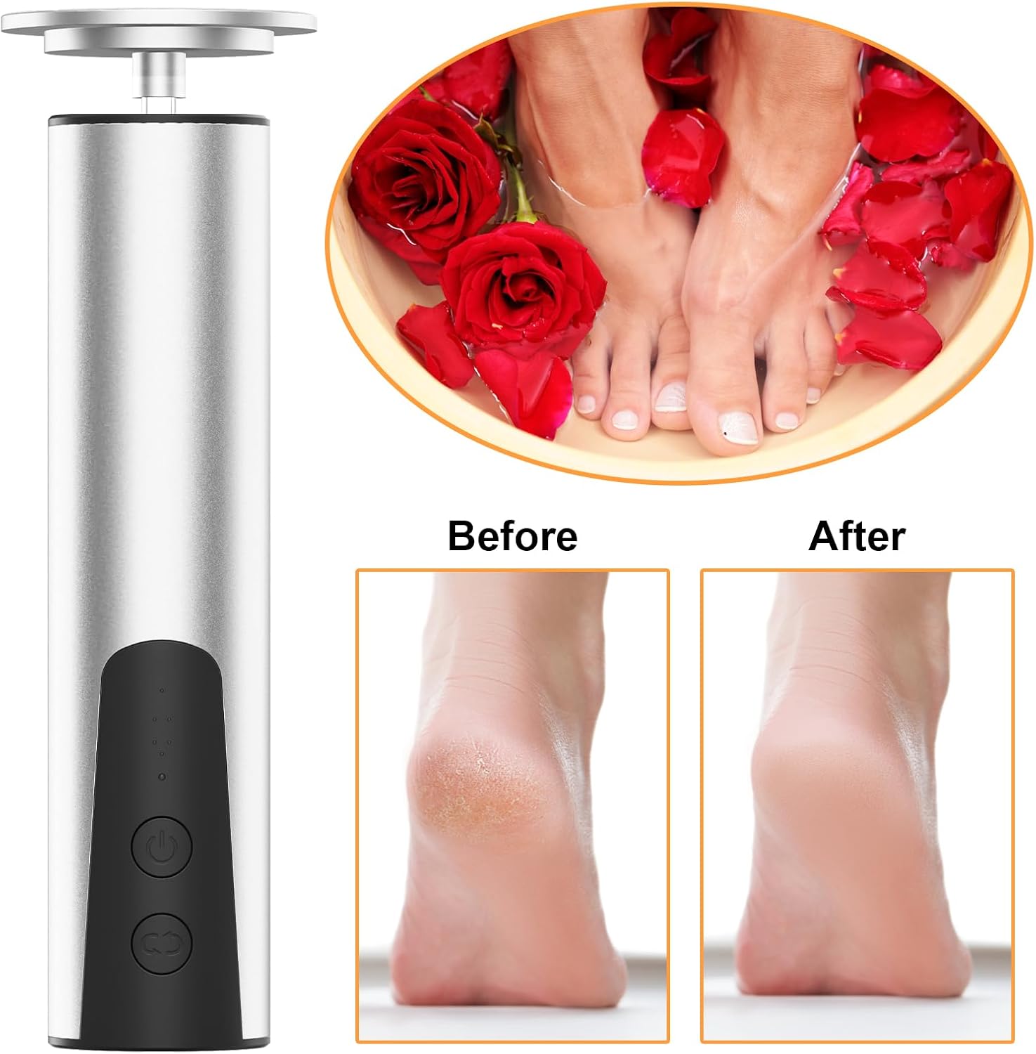 Electric Callus Remover for Feet, 2-in-1 Electric Foot File & Nail Grinder, Rechargeable Professional Foot Sander with Adjustable Speed (6 Settings), Includes Sandpaper Disks & Type-C Cable(Silver)