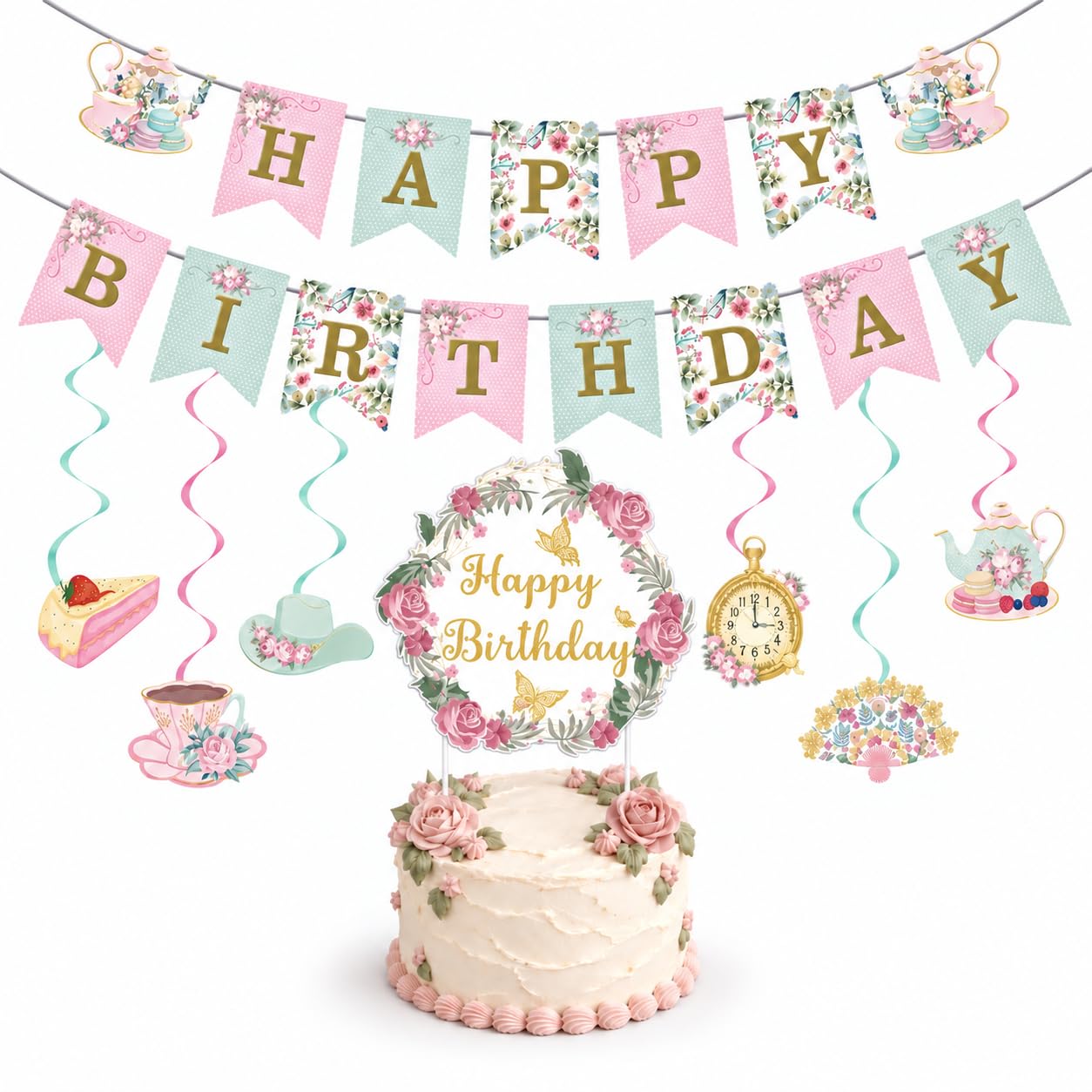 Afternoon Tea Decorations Set, Tea Party Banner with Floral Accents