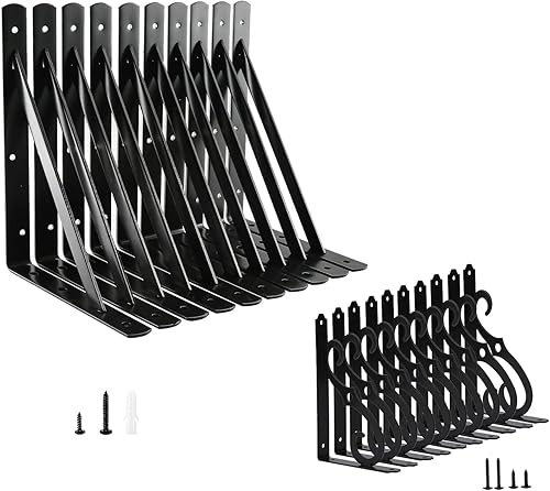 HOME MASTER HARDWARE Soportes en L para estantes resistentes de 12 x 8 pulgadas, paquete de 10 y estantes decorativos de pared de 8 pulgadas, 20