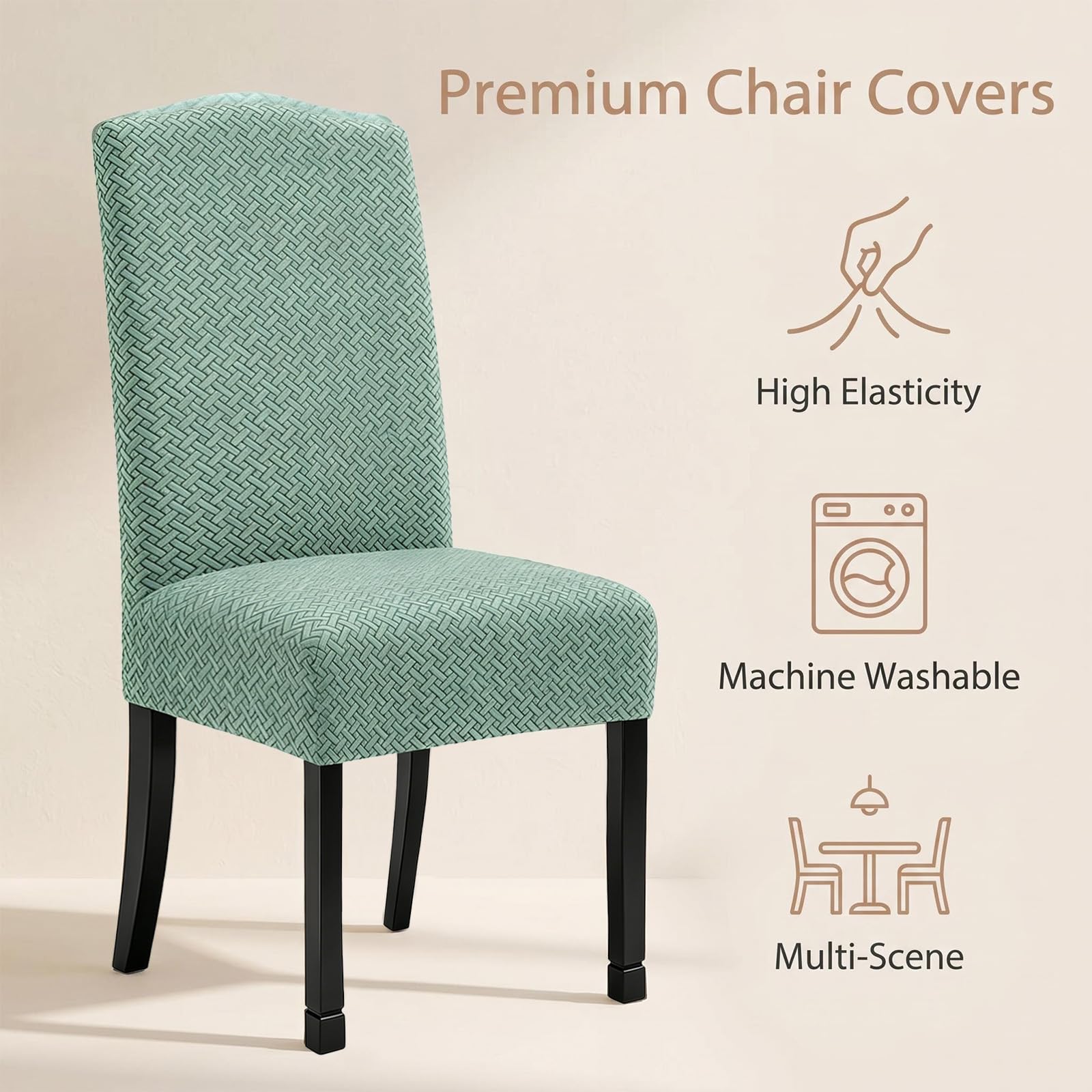 Idrorepellente Twill Jacquard Elasticizzato Sala da Pranzo Sedia Slipcovers Decorazioni per la casa,Coprisedie per Sala da Pranzo Ristorante Cerimonia dell'hotel (Matcha Verde,6 Pezzi)