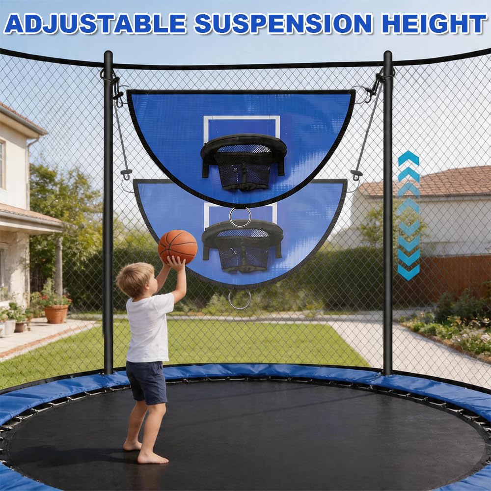 Trampolin Basketballkorb, 98 * 50cm Basketballkorb für Trampolin mit 4 Mini Aufblasbare Basketbällen, Basketball Korb für Trampolin, Trampolin Zubehör für Innen und Außenbereich (Blau)
