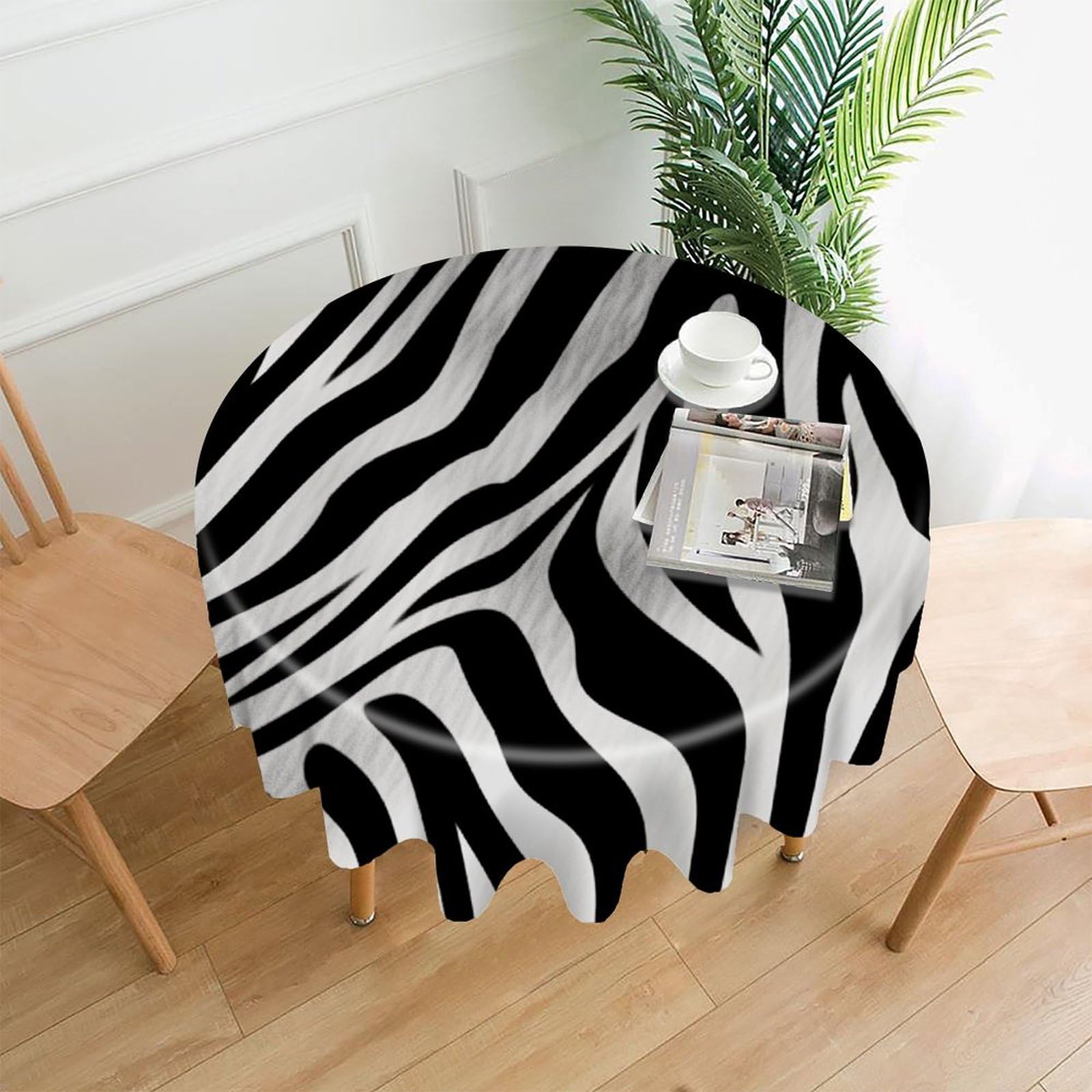 FodPand Zebra Print Round Tablecloth - 60 Inch Premium Polyester Table Cloth, Fashion Wrinkle Resistant Decorative Table Cover for Dining Kitchen Party Buffet Tables