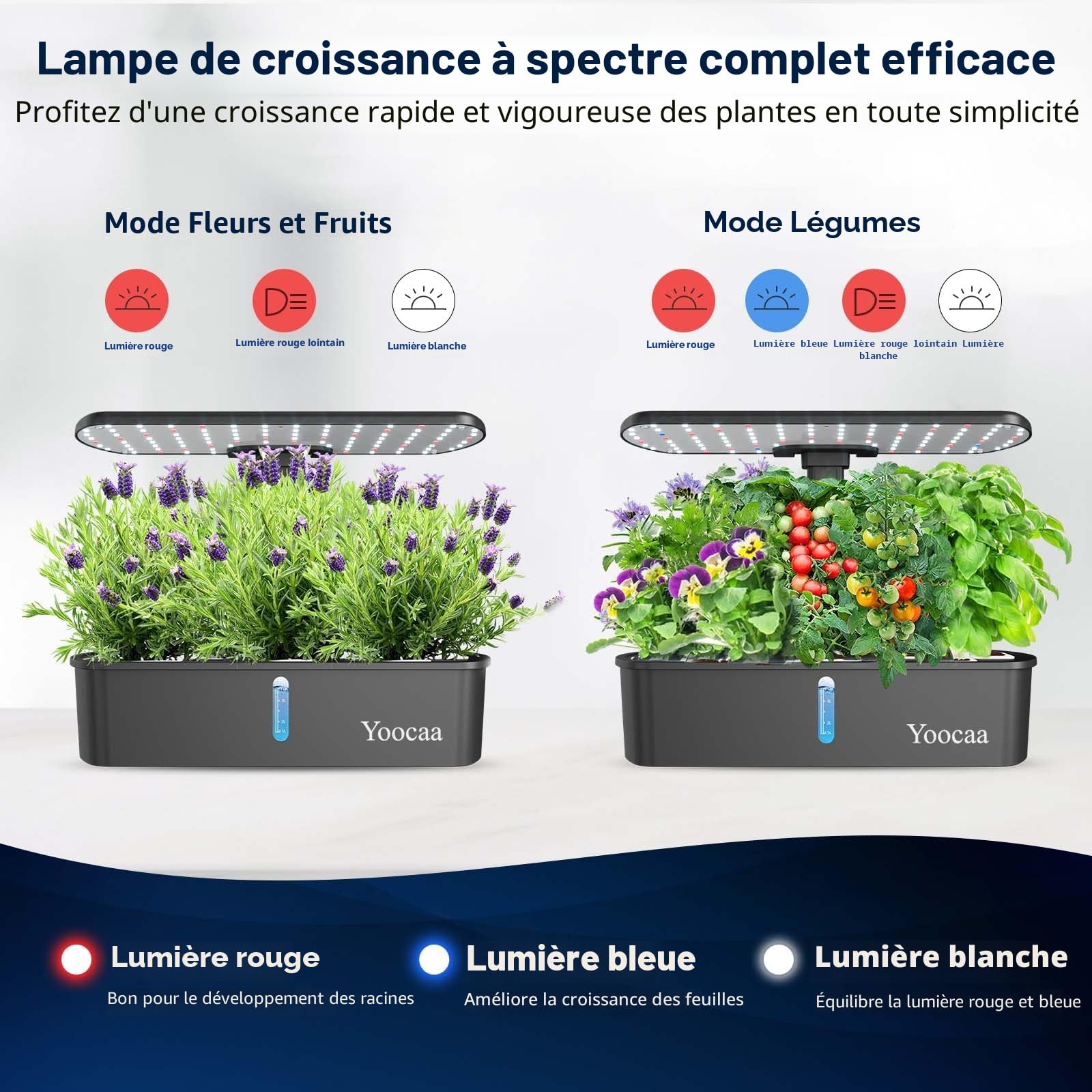 Potager Intérieur pour 12 Plantes, Kits et Systèmes pour Cultures Hydroponiques avec Hauteur Réglable sur 12 Niveaux et Minuteur Intelligent (sans graines)