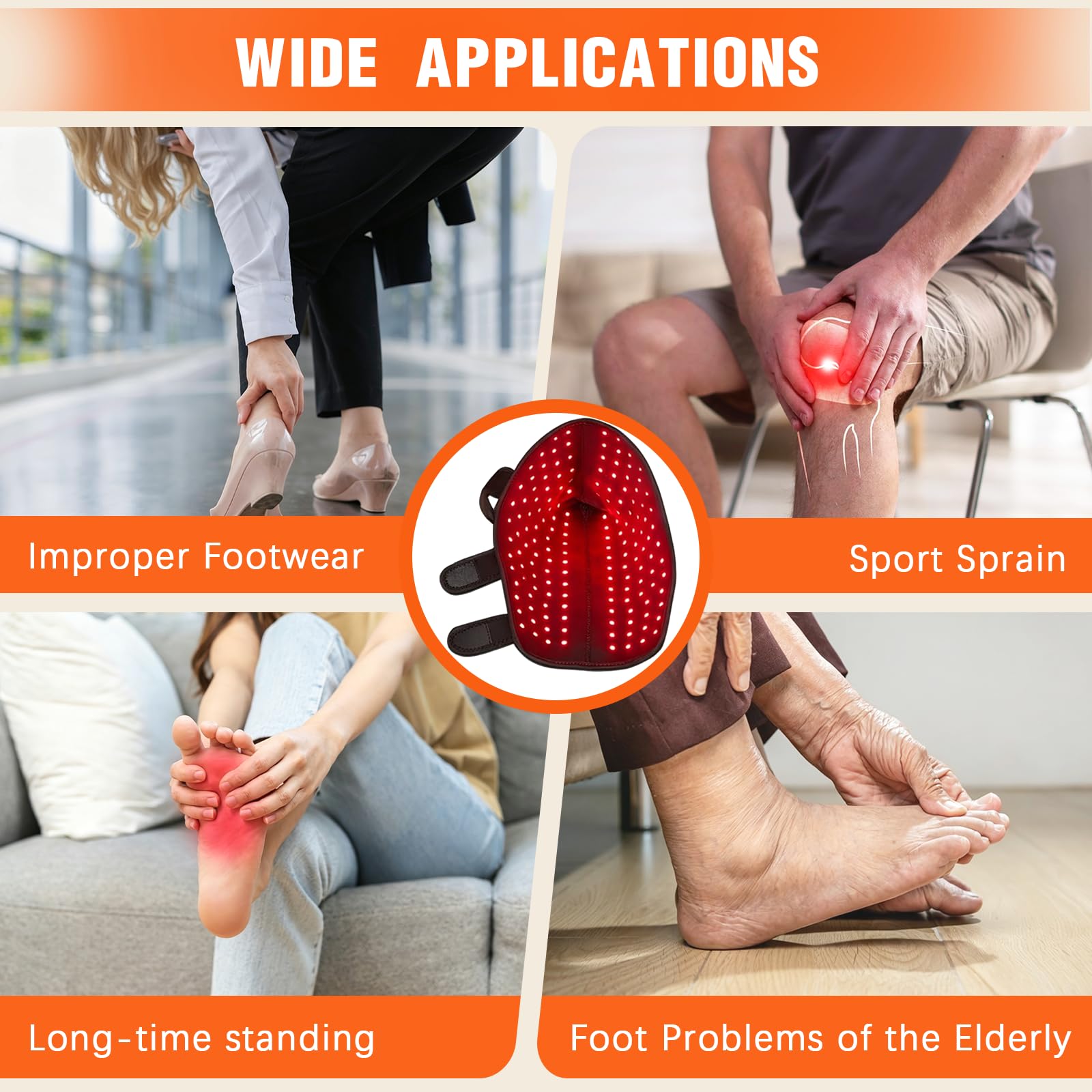BRGD Dispositivo de Terapia de Luz LED, Infrarrojo Cercano LED para Talón con 300 LED de Luz Roja para Aliviar el Dolor Muscular y Articular, 5 Niveles de Potencia