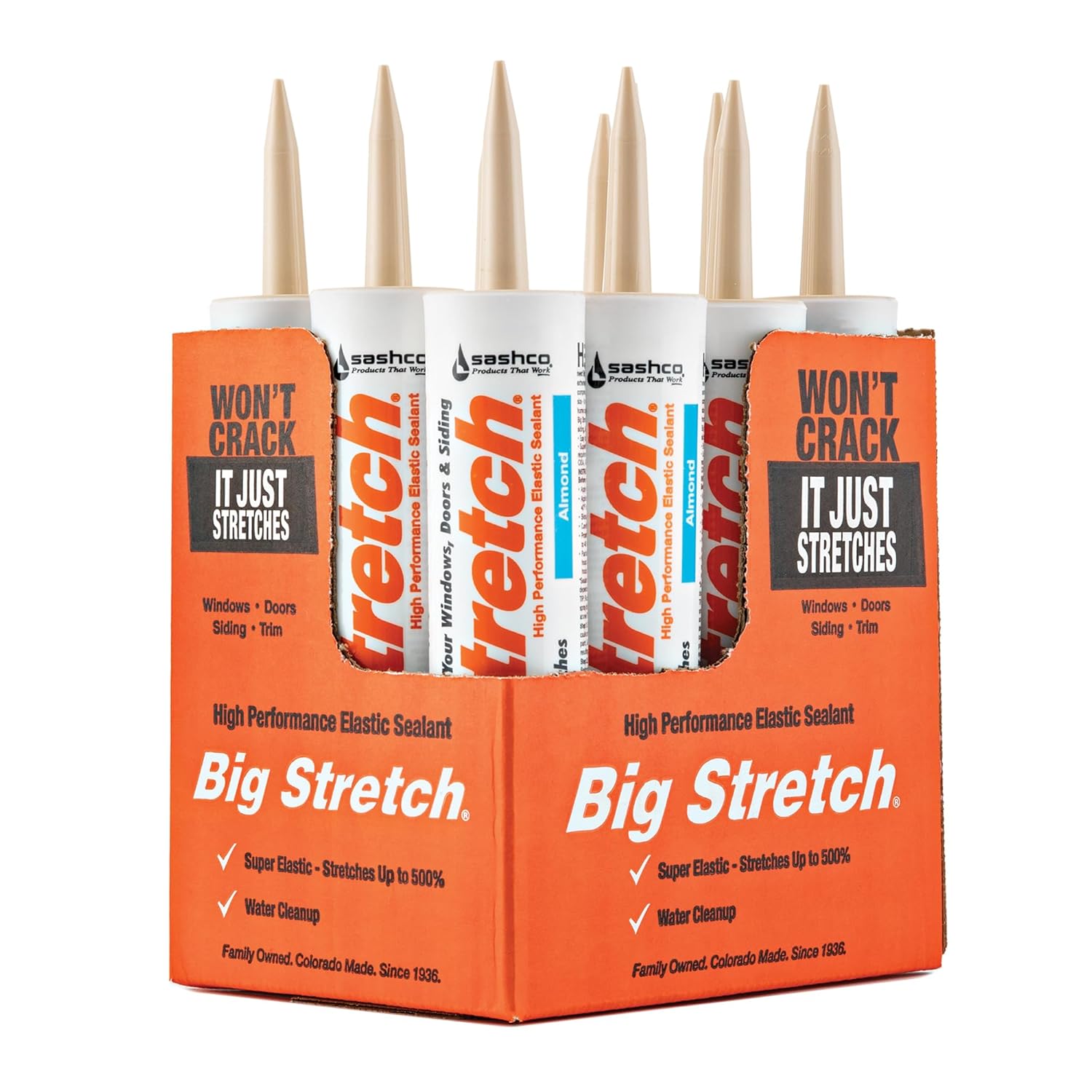 Sashco - BIG-P-A-12 Big Stretch Latex High Performance Sealant – Almond (10.5 Ounce, 12 Pack)