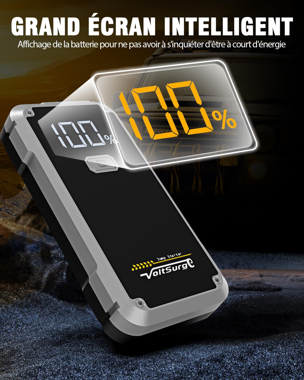 Démarreur de Batterie de Voiture 5000A - Démarreur Portable pour Moteurs Essence 7.0L ou Diesel 5.5L - Pinces de Batterie Incluses - Charge Rapide USB & Lampe LED d'urgence (D06)