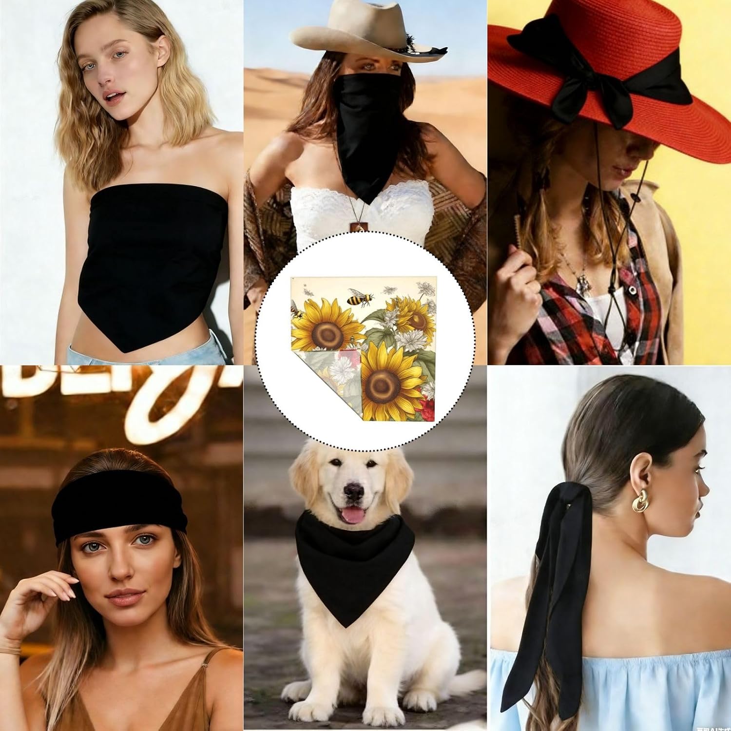 Cooling Bandanas for Men Women Square Hair Scarf 22" x 22" Novelty Headband Bees Sunflowers Daisy Rose Flowers Neckerchief