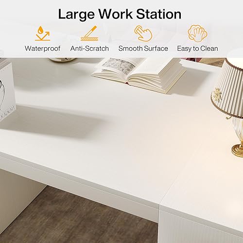 Miniatura 7 de Tribesigns Escritorio moderno de oficina ejecutiva, escritorio grande de oficina en casa de 63 pulgadas con estantes de almacenamiento, mesa de